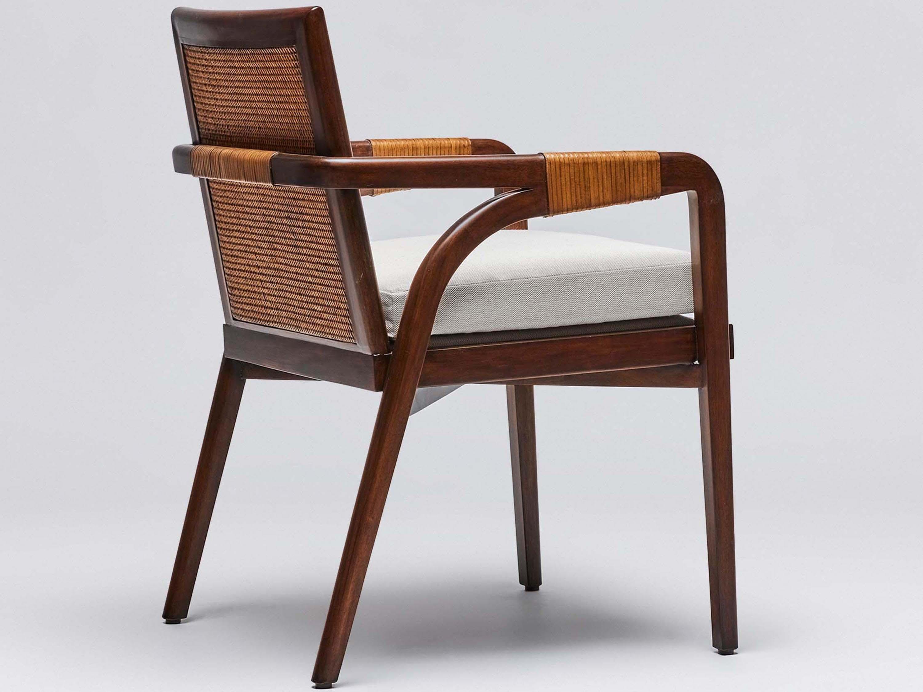 Interlude Home Delray Mahogany Wood Brown Upholstered Arm Dining Chair