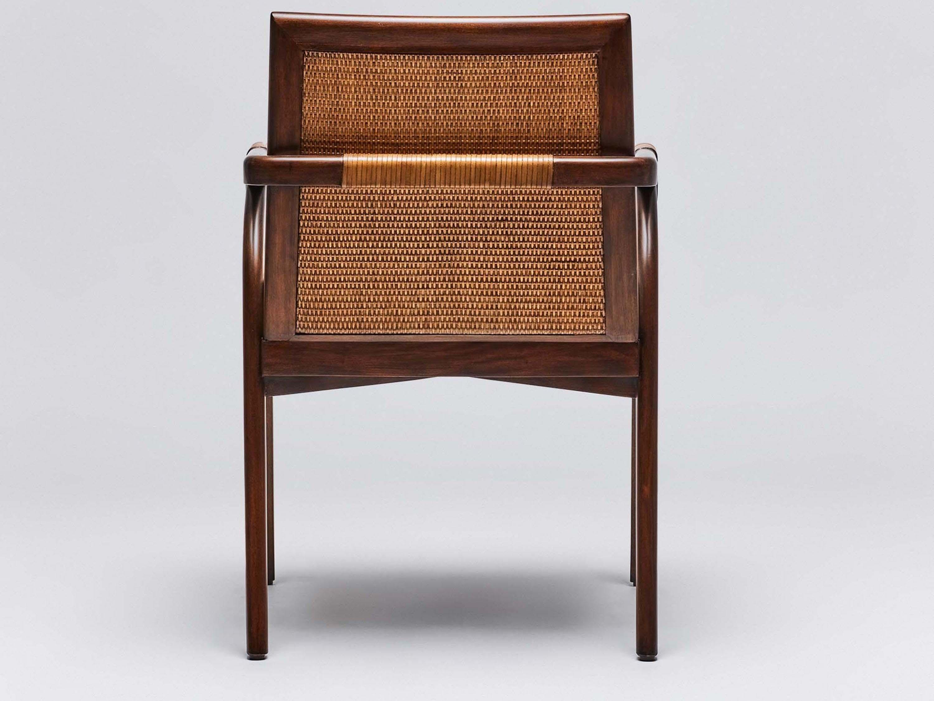 Interlude Home Delray Mahogany Wood Brown Upholstered Arm Dining Chair