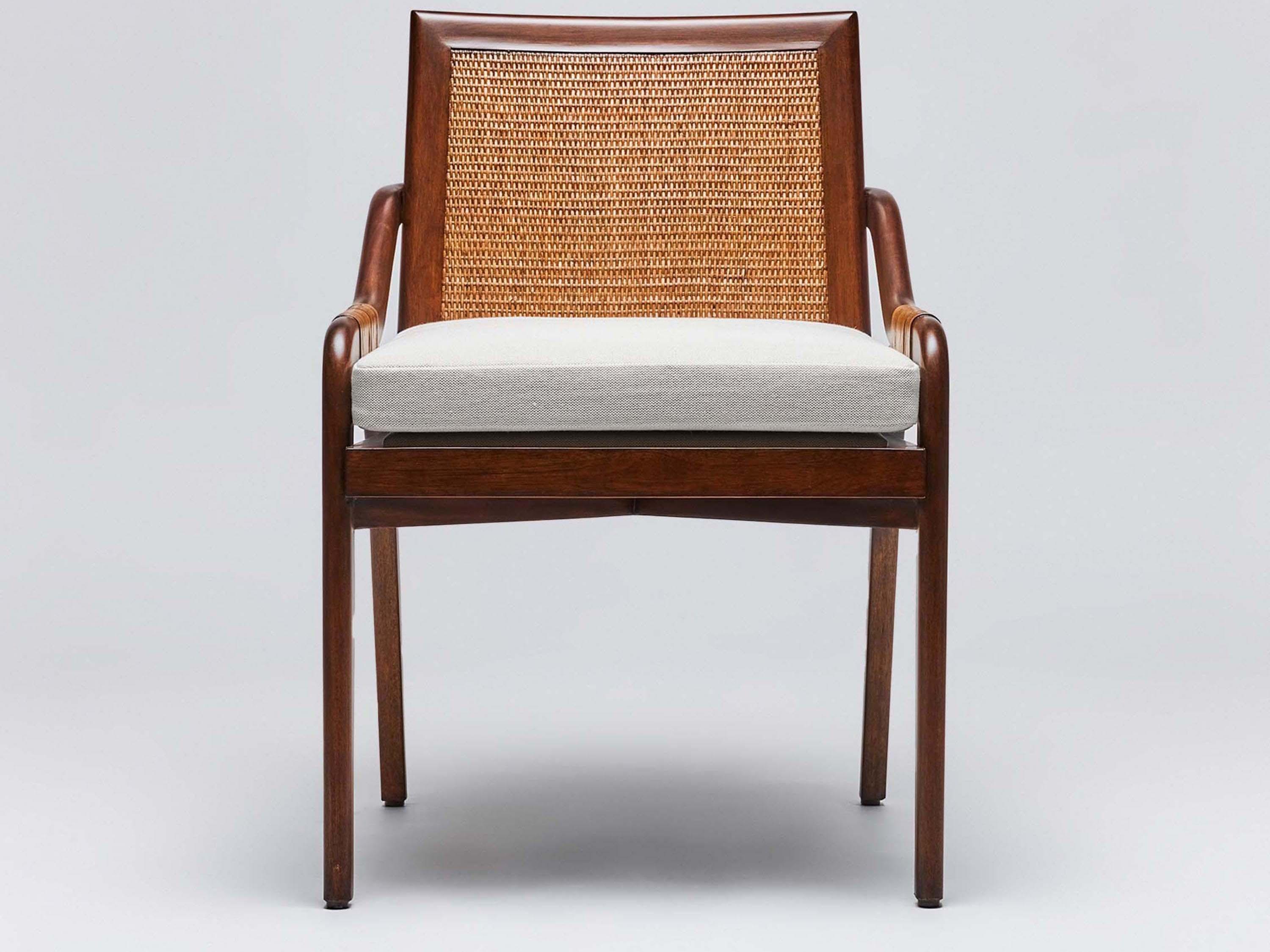 Interlude Home Delray Mahogany Wood Brown Upholstered Arm Dining Chair