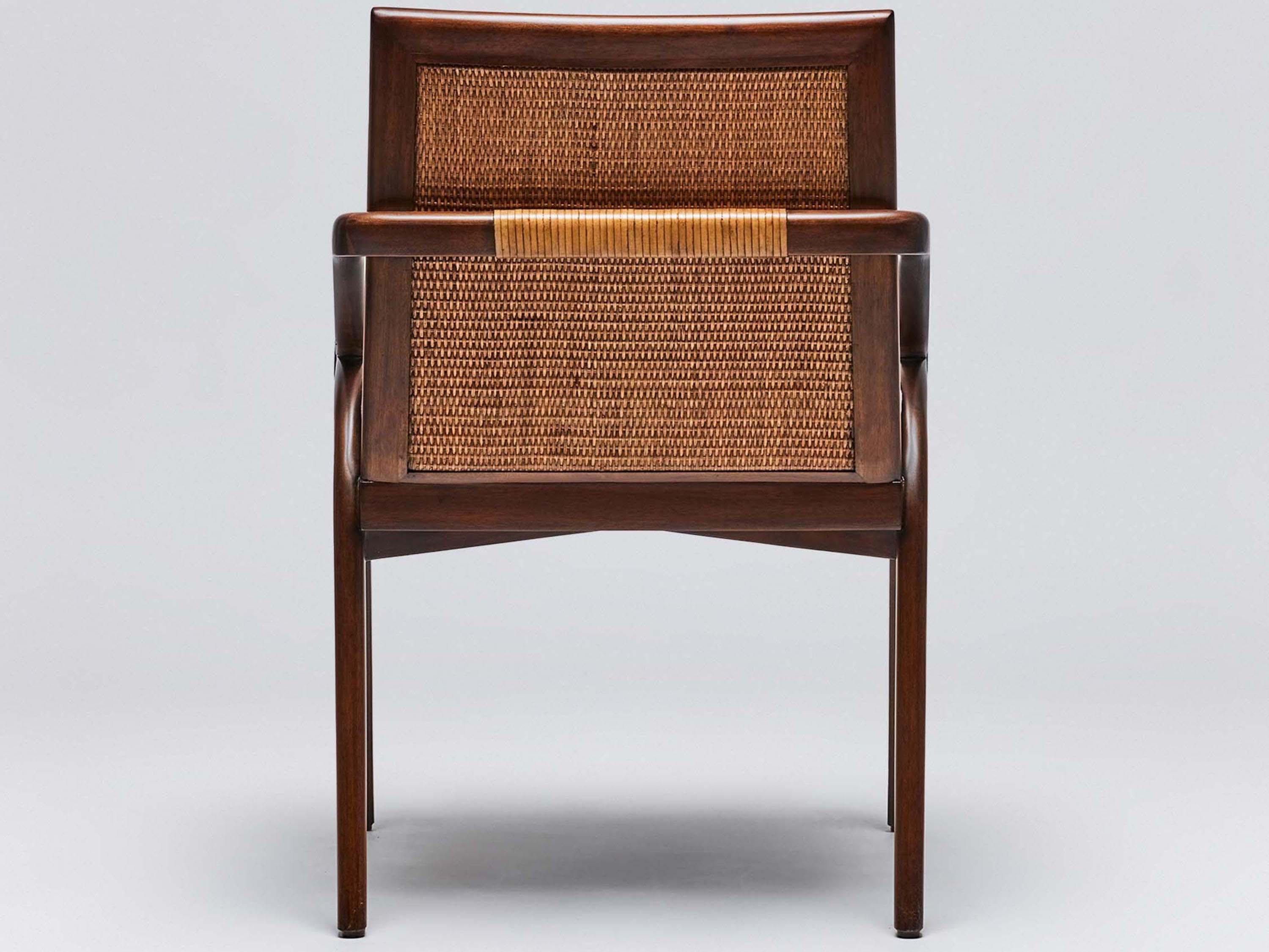 Interlude Home Delray Mahogany Wood Brown Upholstered Arm Dining Chair