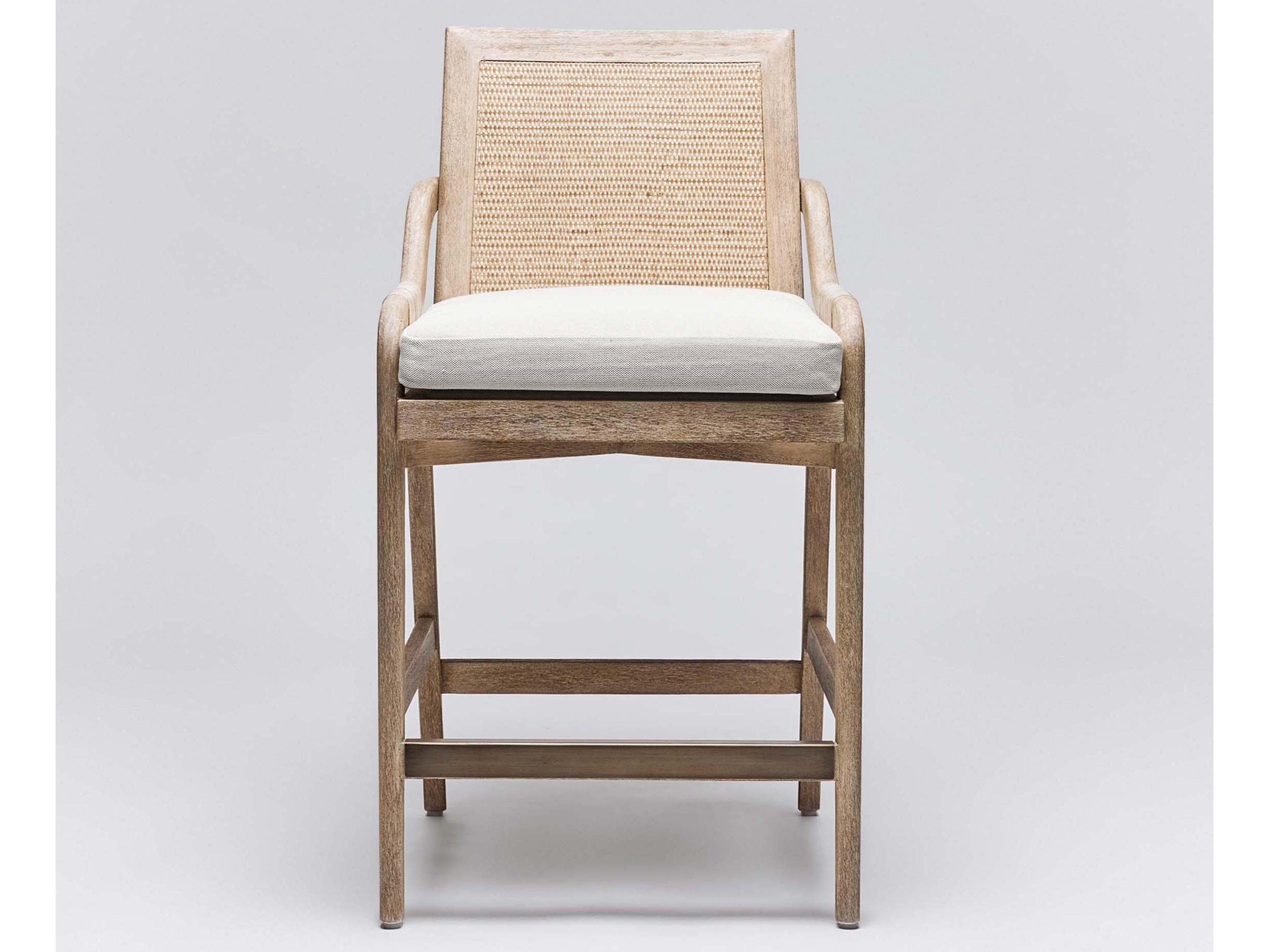 Interlude Home Delray Upholstered Mahogany Wood White Ceruse Off Dark Antique Brass Natural Counter Stool