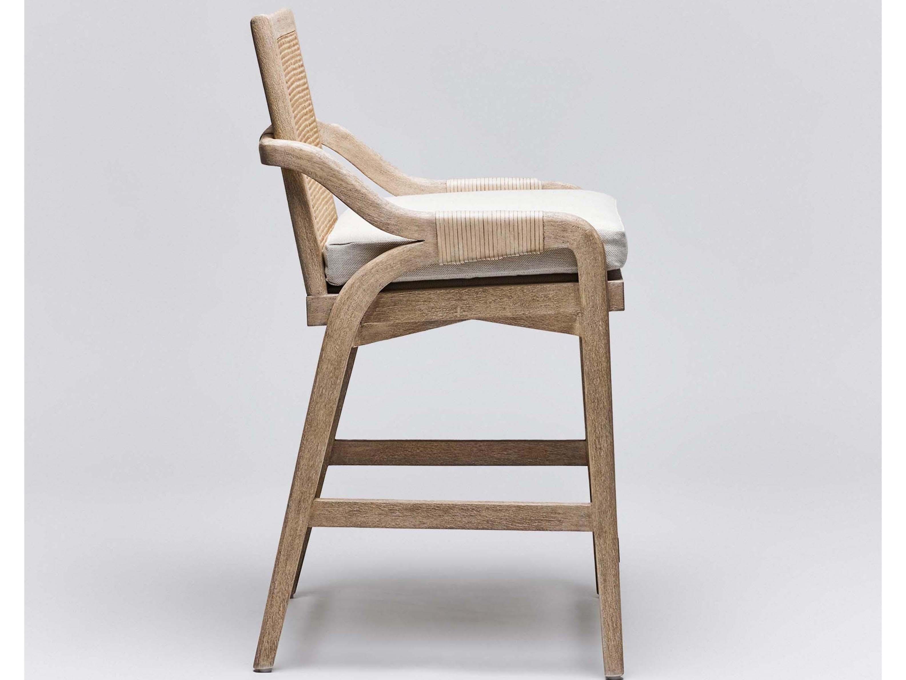 Interlude Home Delray Upholstered Mahogany Wood White Ceruse Off Dark Antique Brass Natural Counter Stool