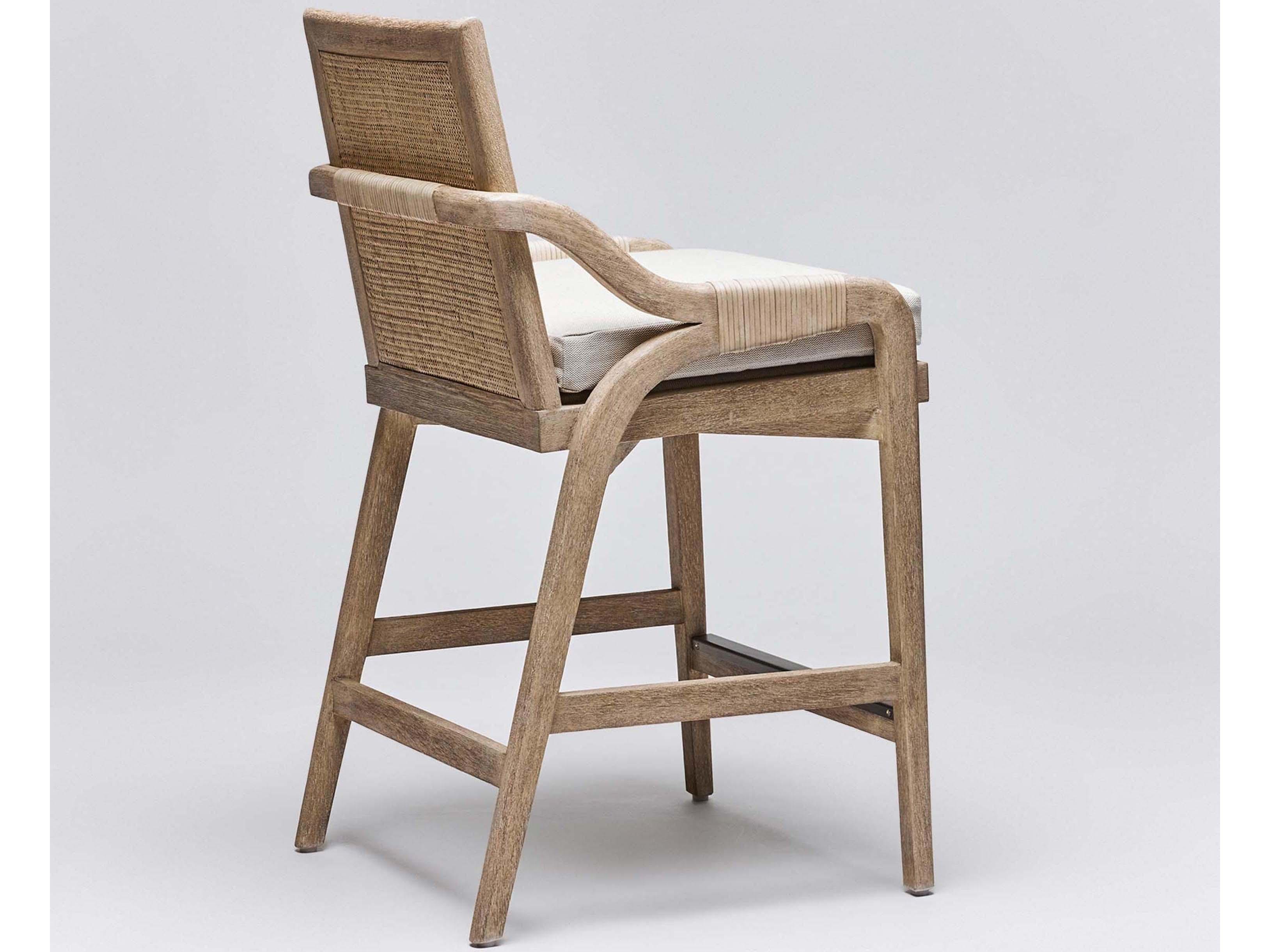 Interlude Home Delray Upholstered Mahogany Wood White Ceruse Off Dark Antique Brass Natural Counter Stool