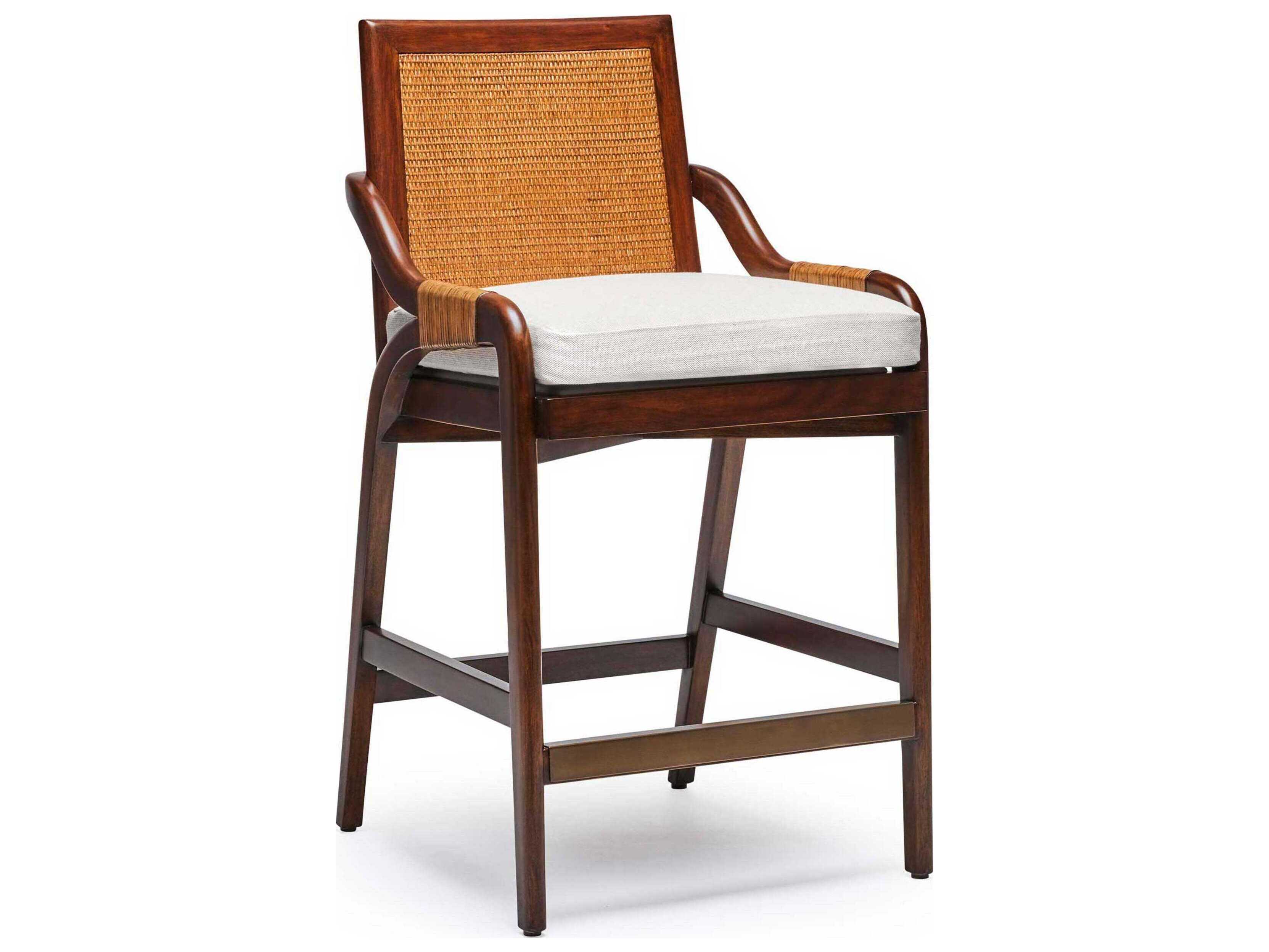 Interlude Home Delray Upholstered Mahogany Wood Chestnut Light Dark Antique Brass Natural Counter Stool