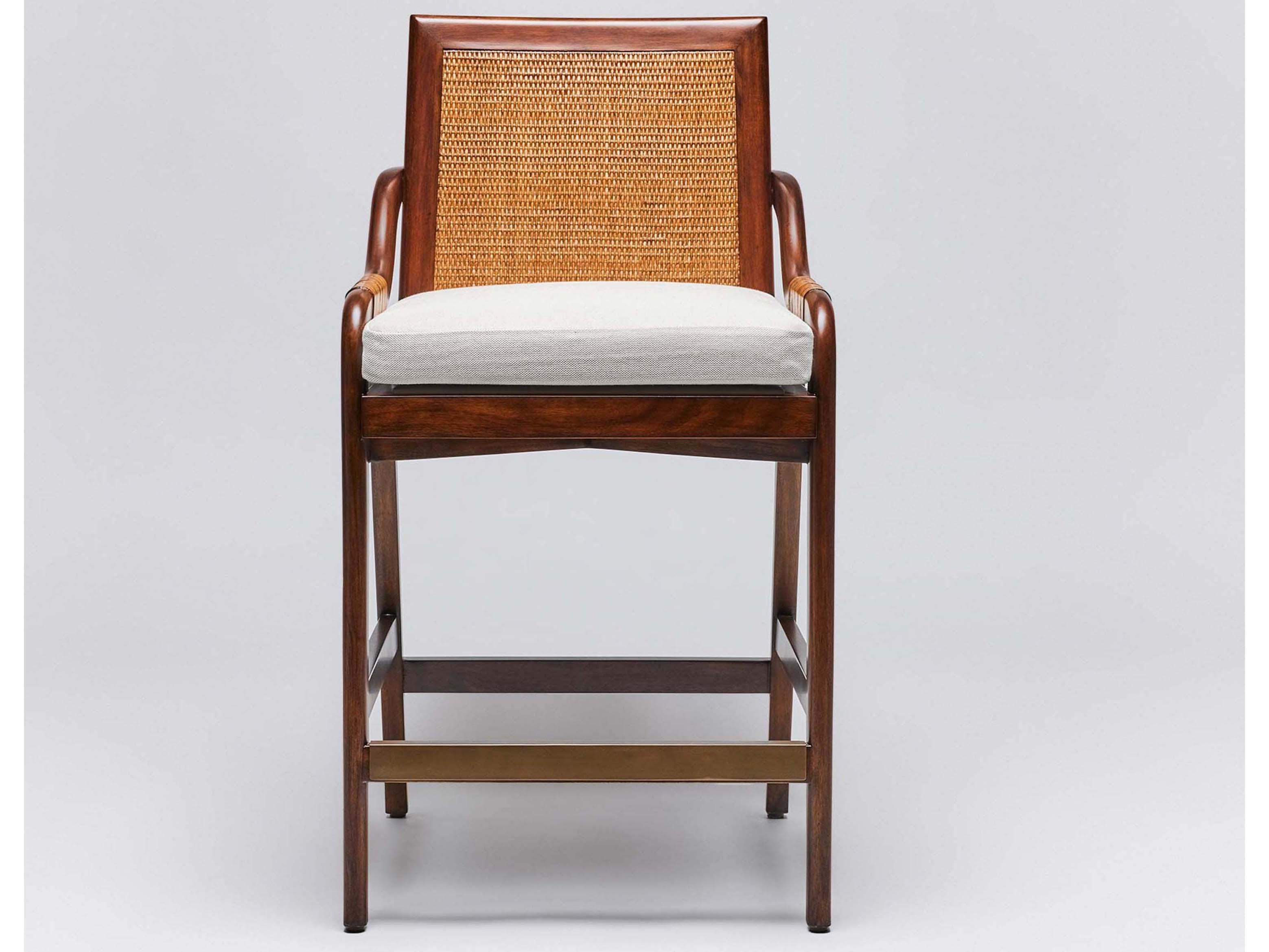 Interlude Home Delray Upholstered Mahogany Wood Chestnut Light Dark Antique Brass Natural Counter Stool