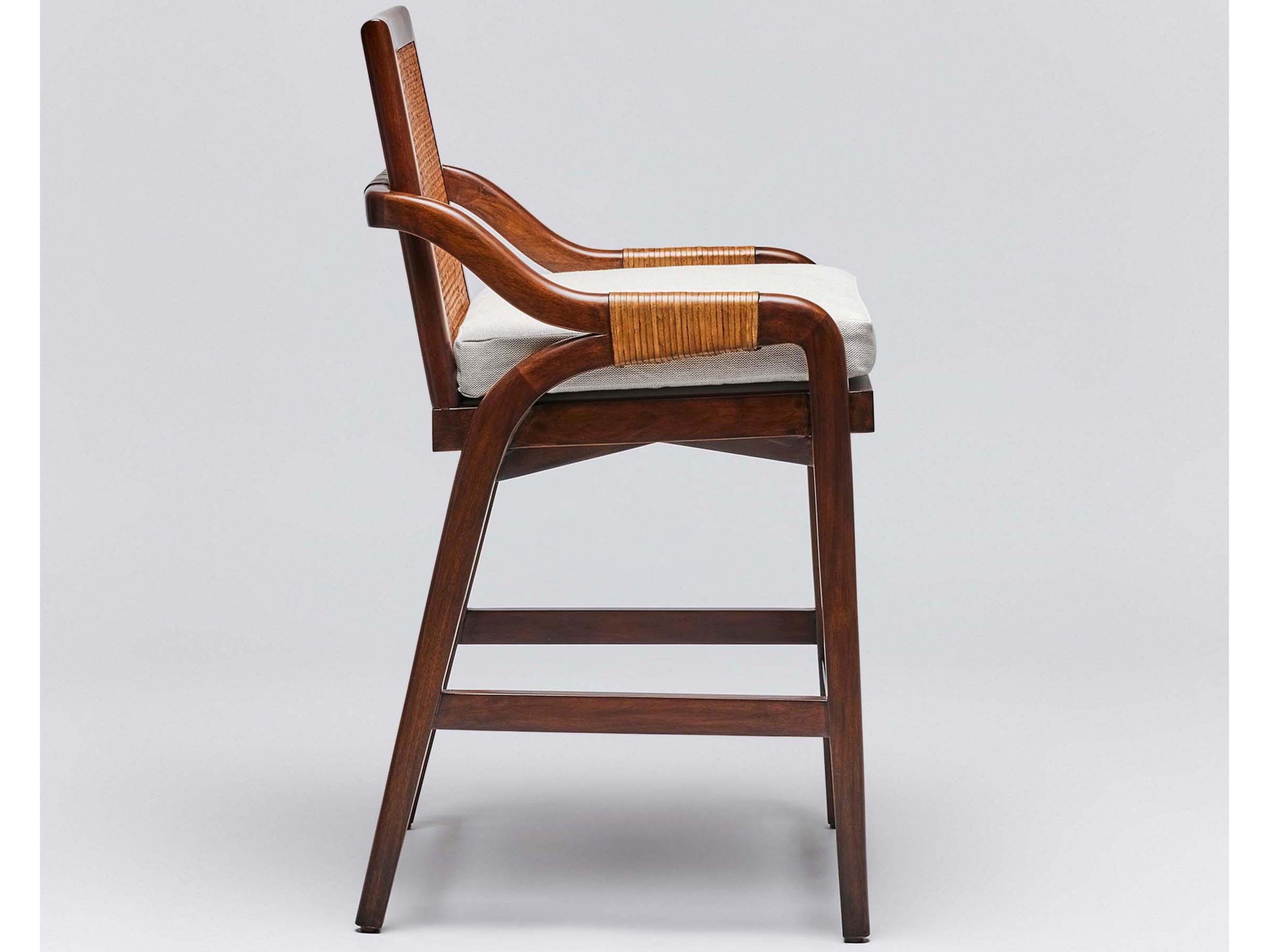 Interlude Home Delray Upholstered Mahogany Wood Chestnut Light Dark Antique Brass Natural Counter Stool