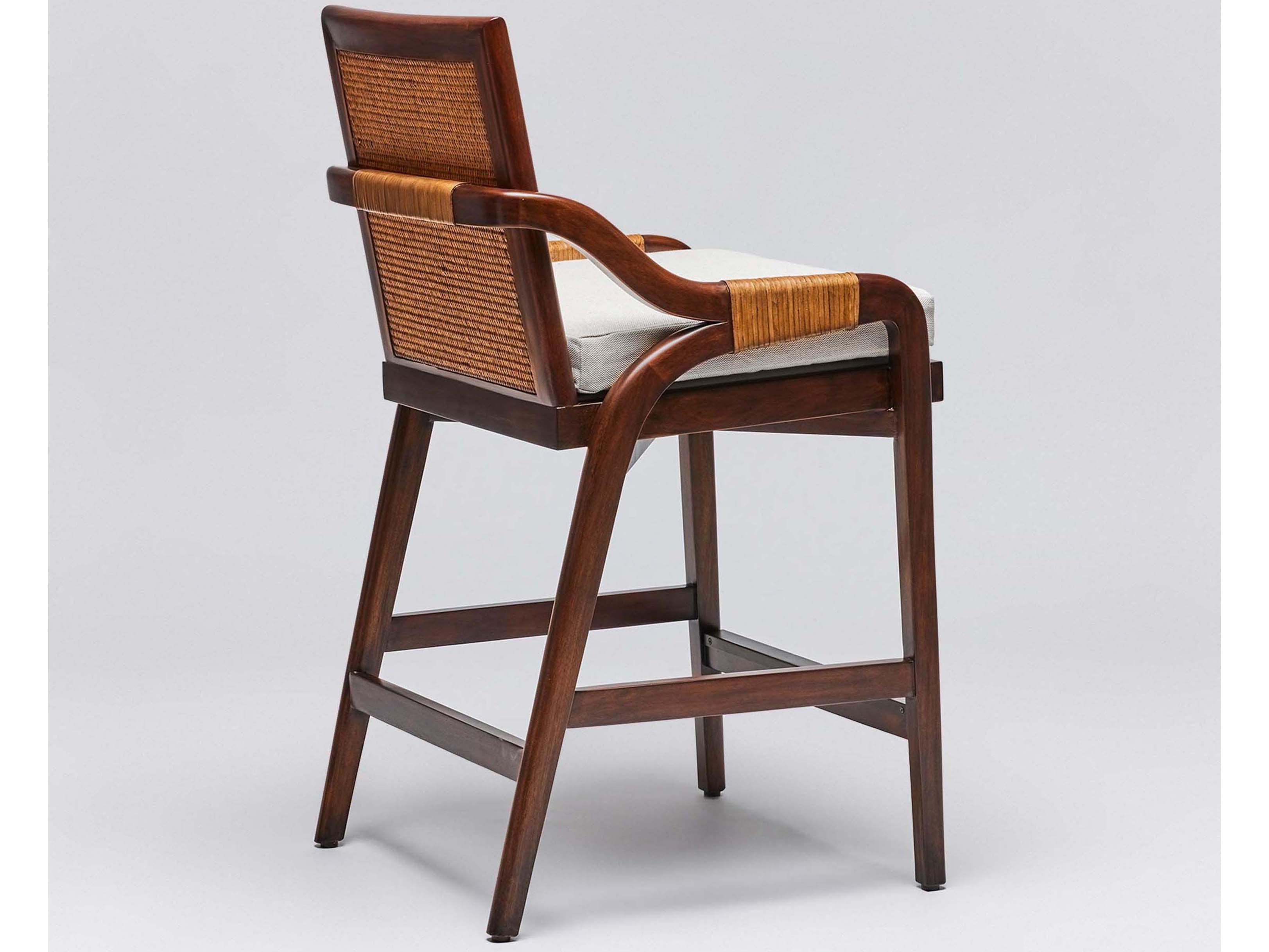 Interlude Home Delray Upholstered Mahogany Wood Chestnut Light Dark Antique Brass Natural Counter Stool