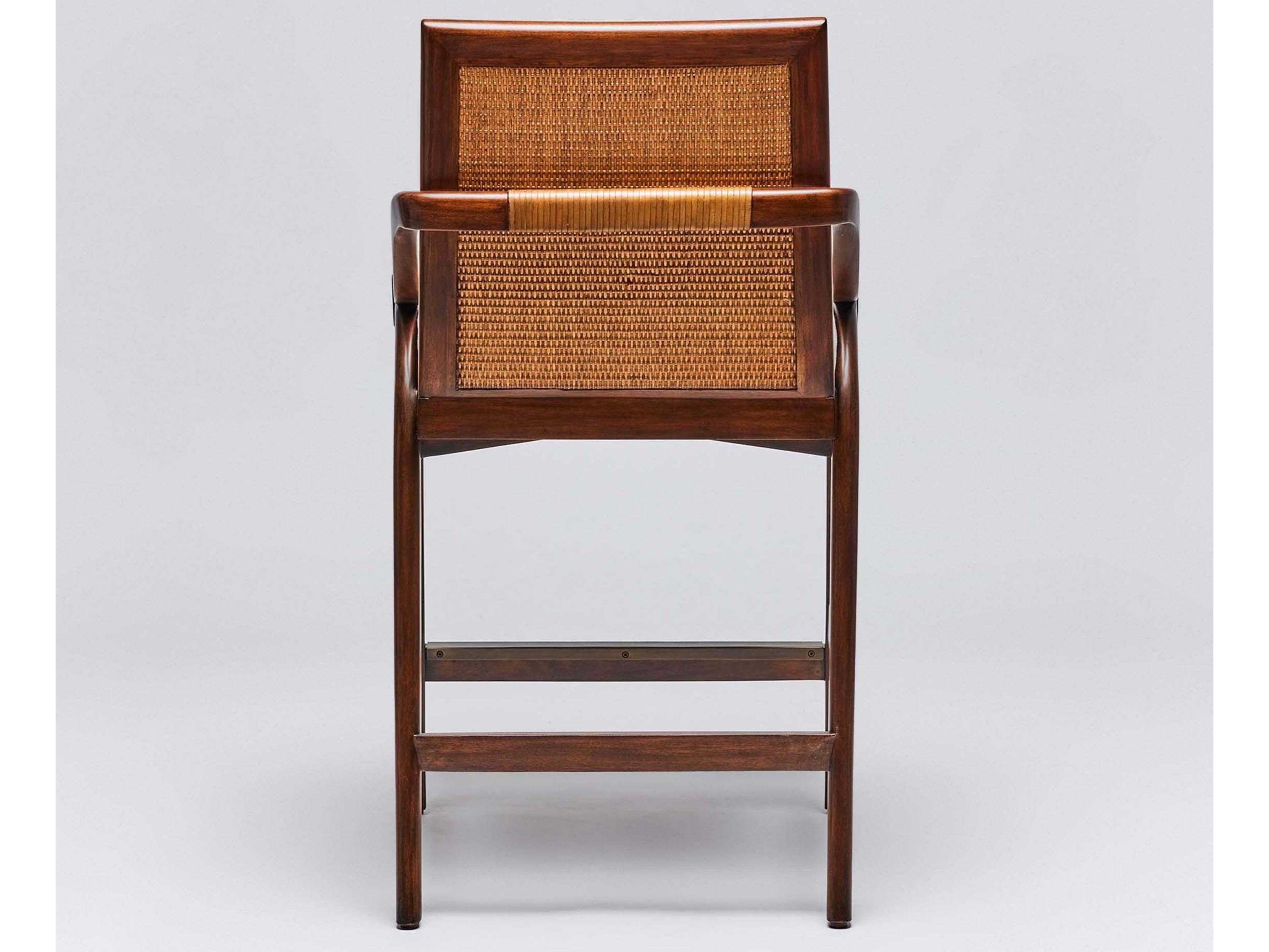 Interlude Home Delray Upholstered Mahogany Wood Chestnut Light Dark Antique Brass Natural Counter Stool