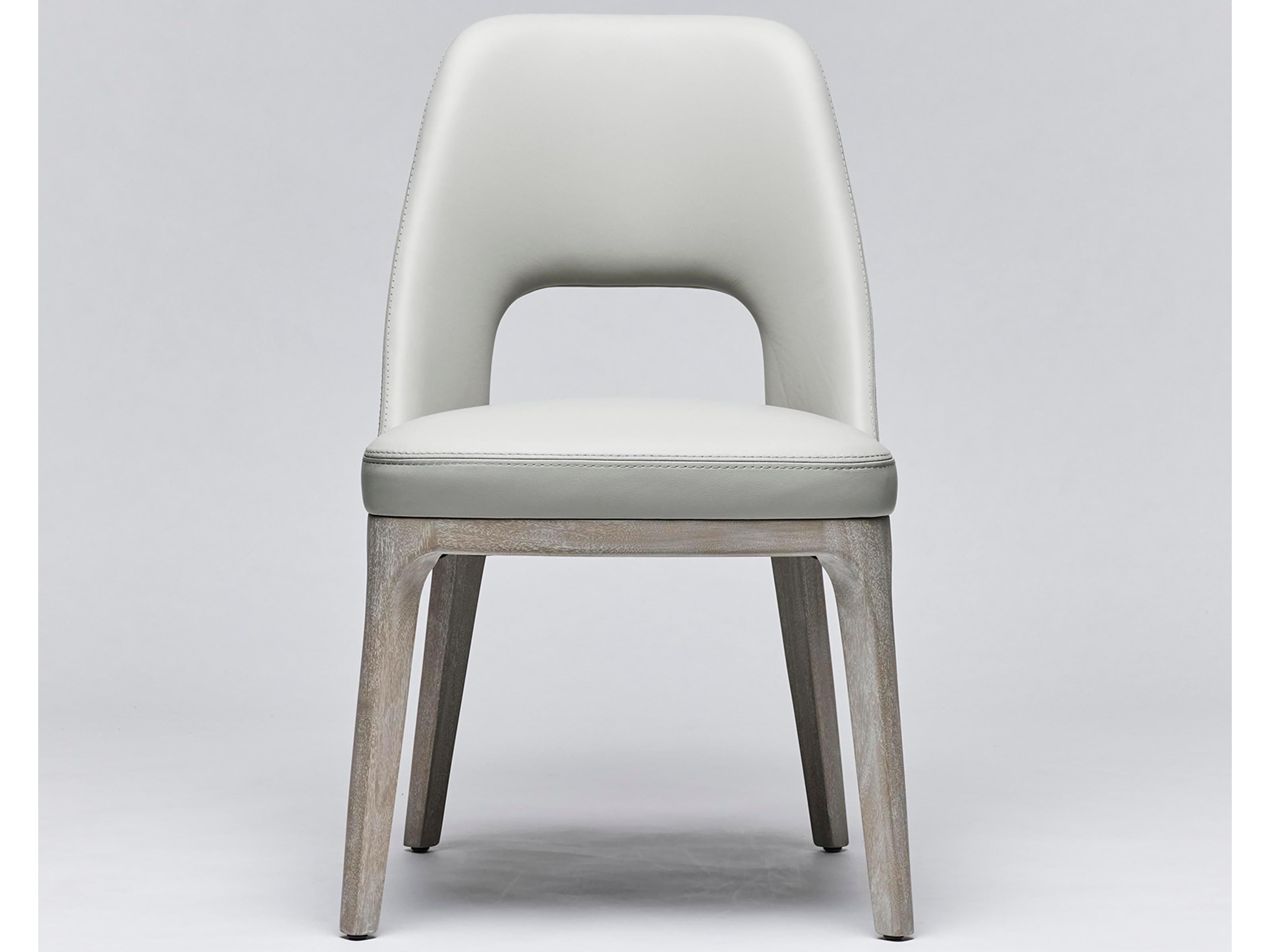 Interlude Home Canton Leather Mahogany Wood Gray Upholstered Side Dining Chair