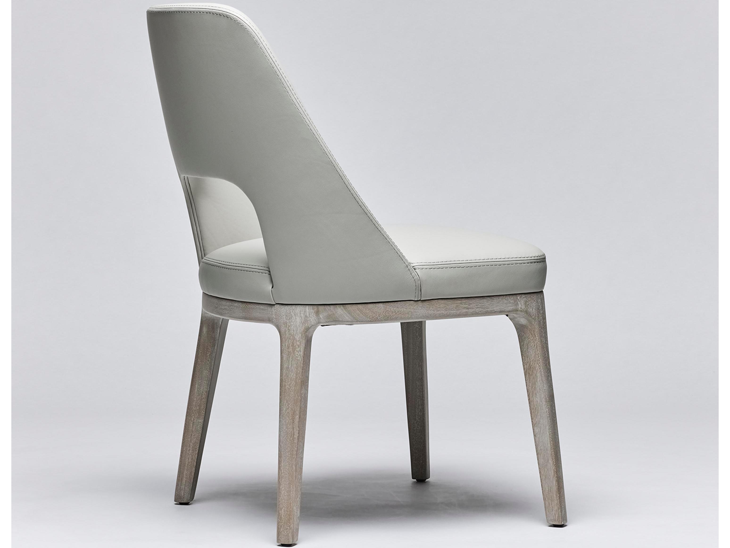 Interlude Home Canton Leather Mahogany Wood Gray Upholstered Side Dining Chair