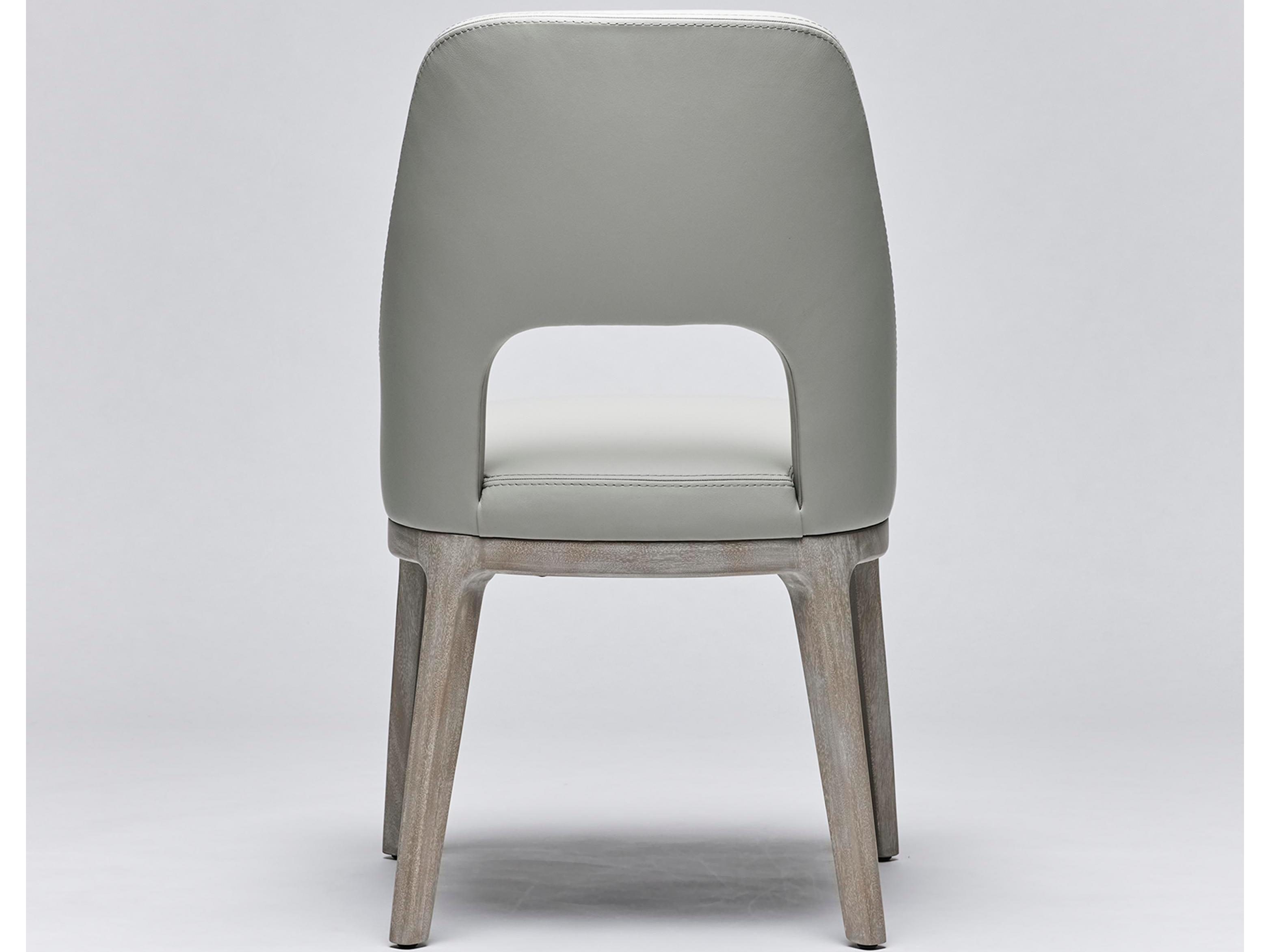 Interlude Home Canton Leather Mahogany Wood Gray Upholstered Side Dining Chair