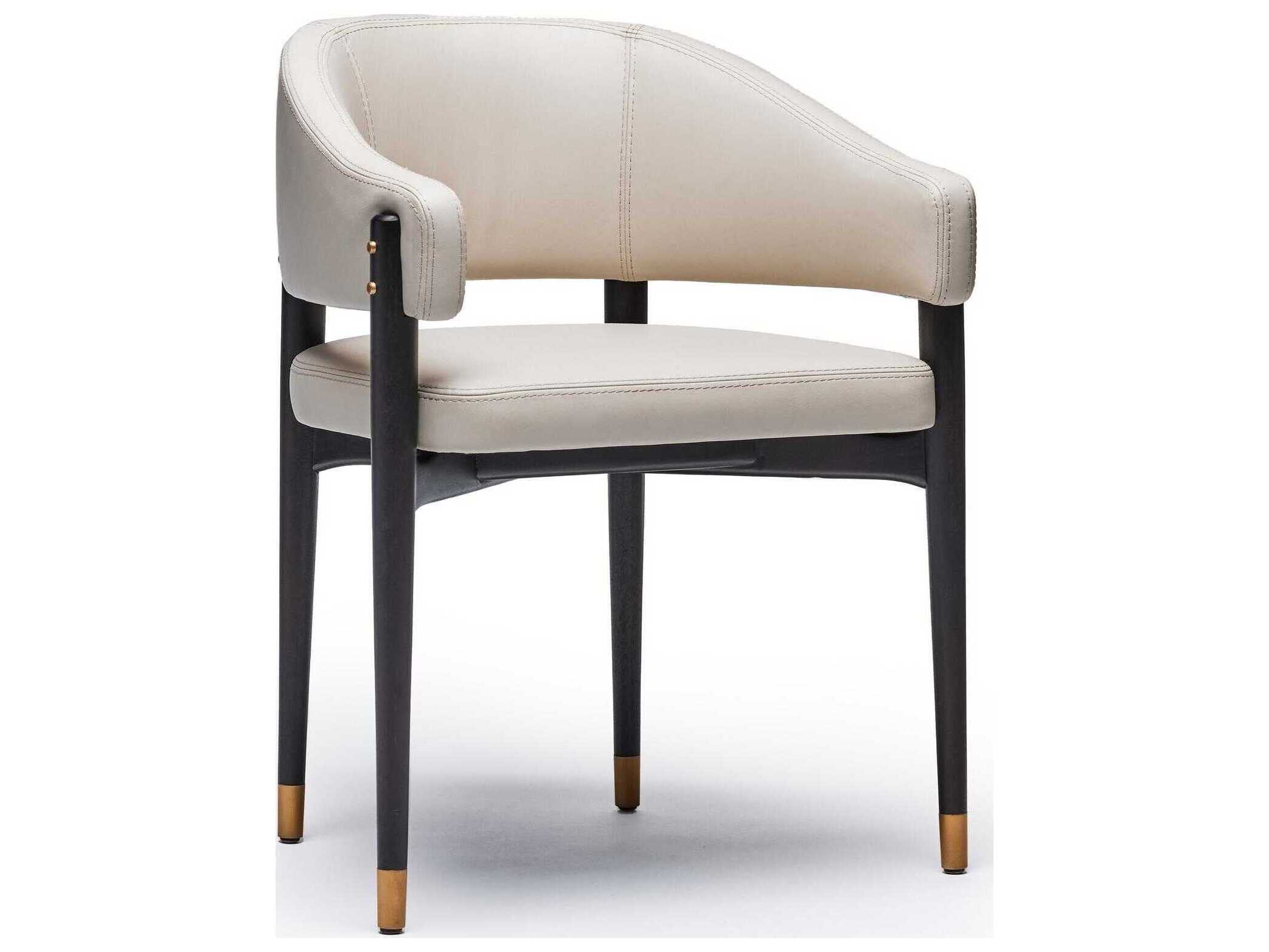 Interlude Home Cheshire Leather Mahogany Wood Beige Upholstered Arm Dining Chair
