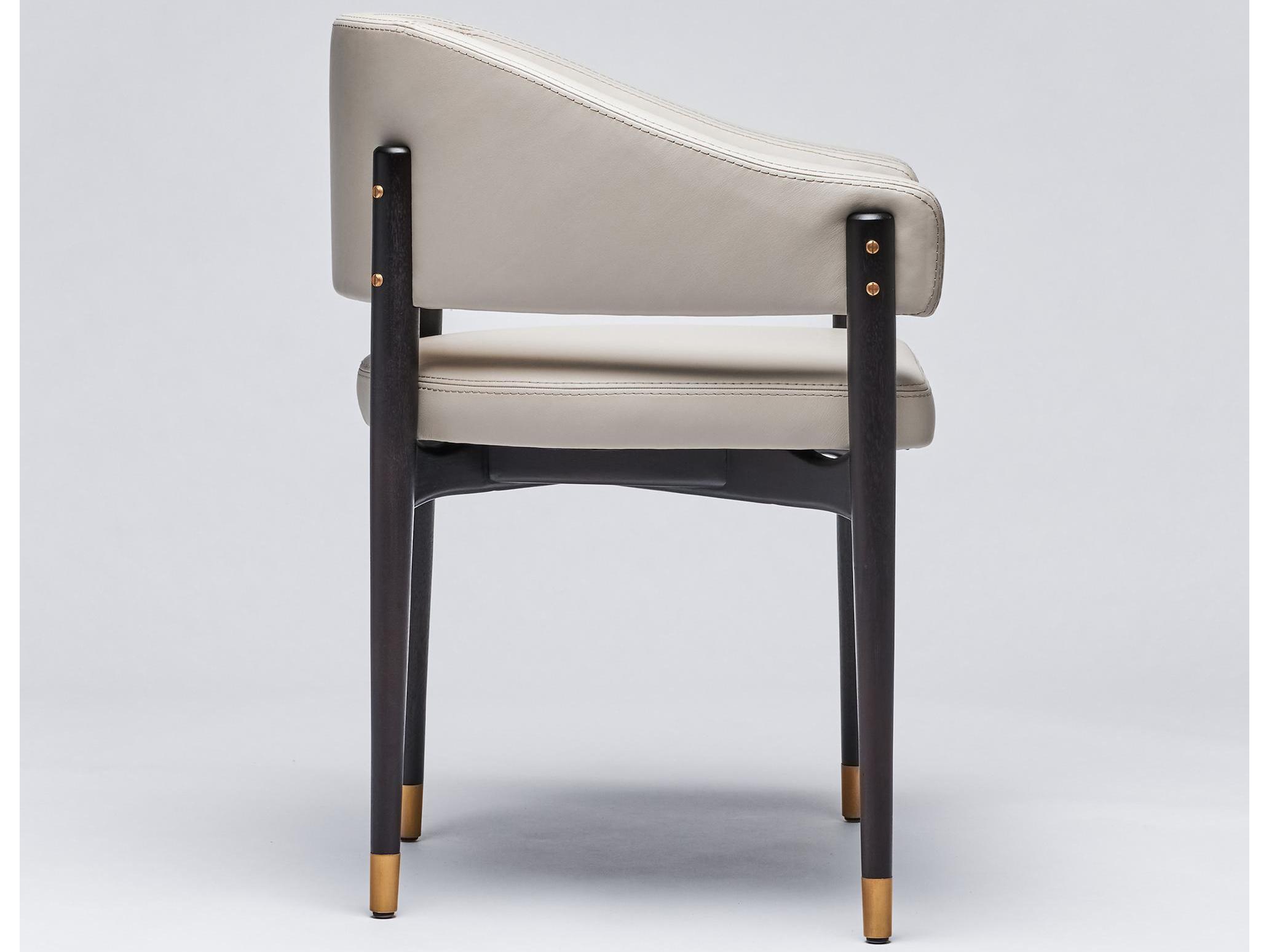 Interlude Home Cheshire Leather Mahogany Wood Beige Upholstered Arm Dining Chair