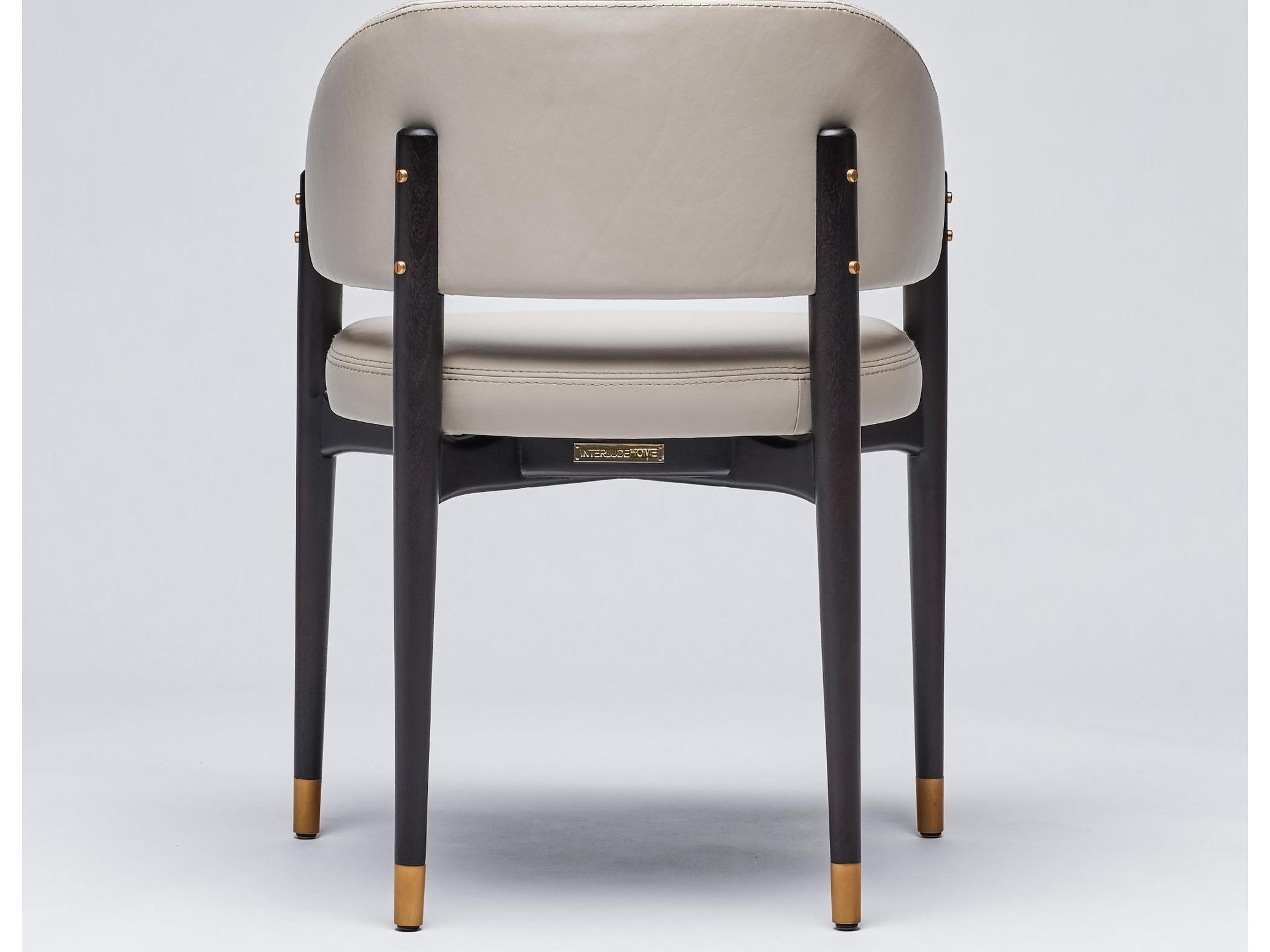 Interlude Home Cheshire Leather Mahogany Wood Beige Upholstered Arm Dining Chair