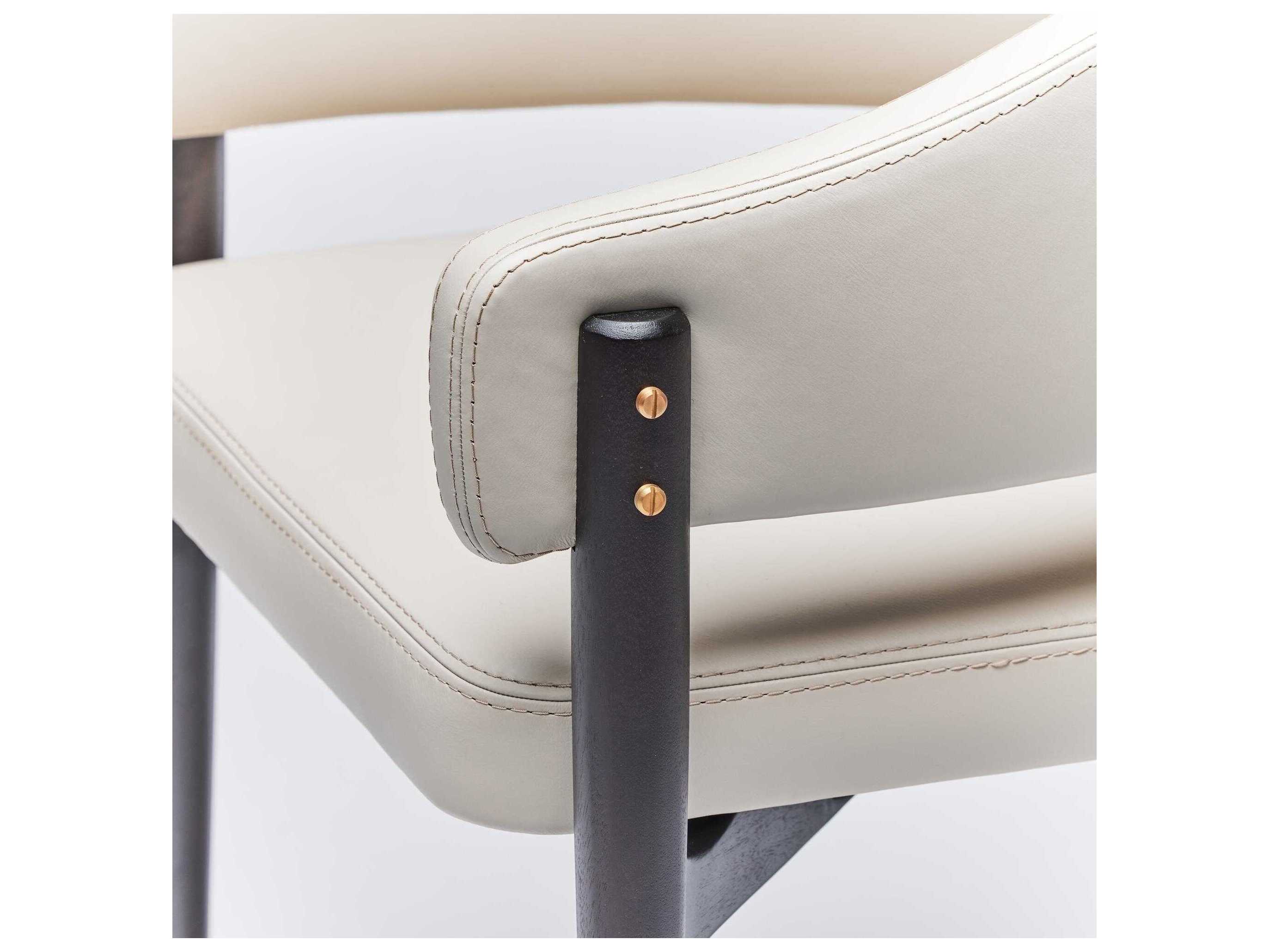 Interlude Home Cheshire Leather Mahogany Wood Beige Upholstered Arm Dining Chair