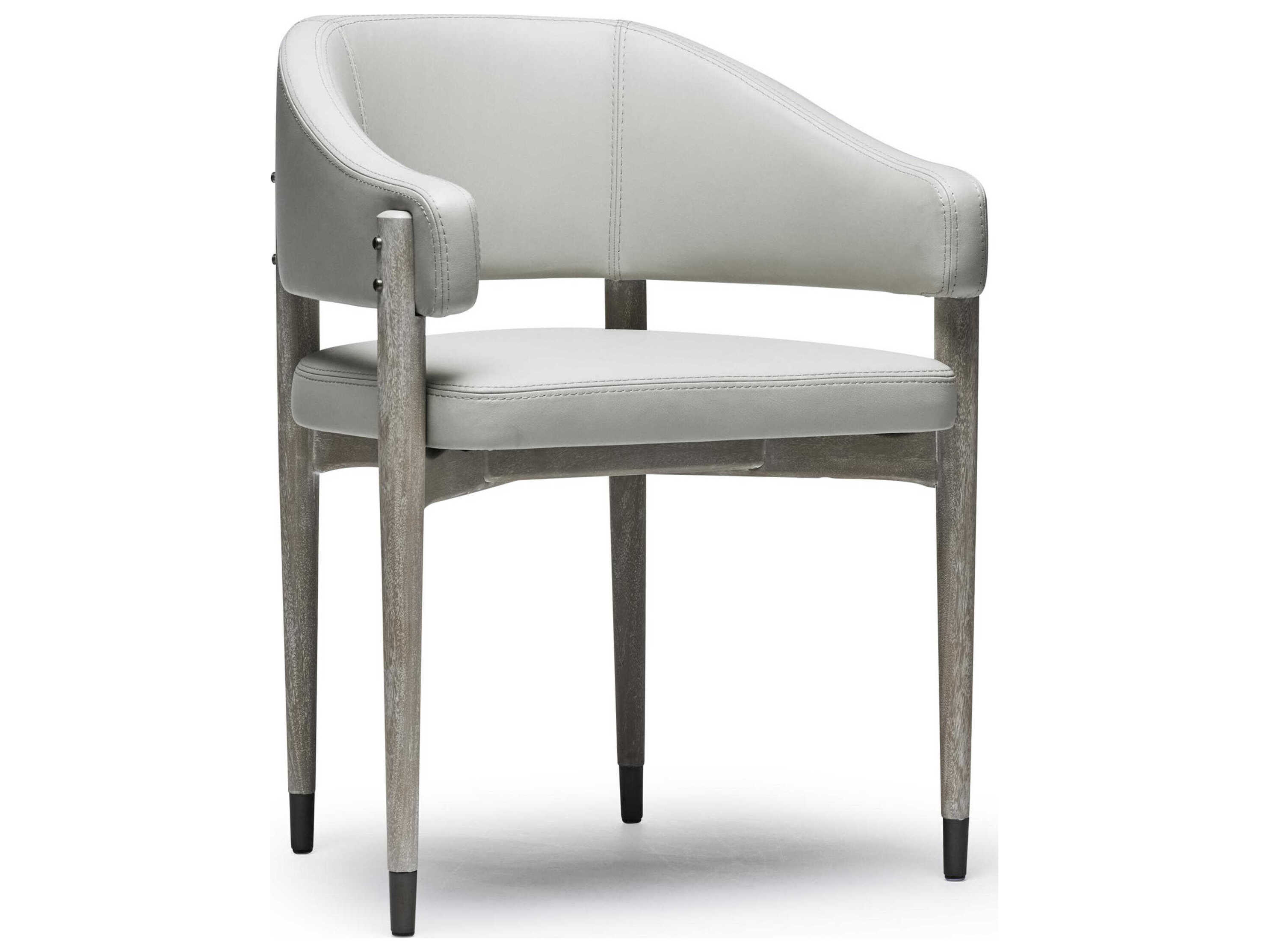 Interlude Home Cheshire Leather Mahogany Wood Gray Upholstered Arm Dining Chair