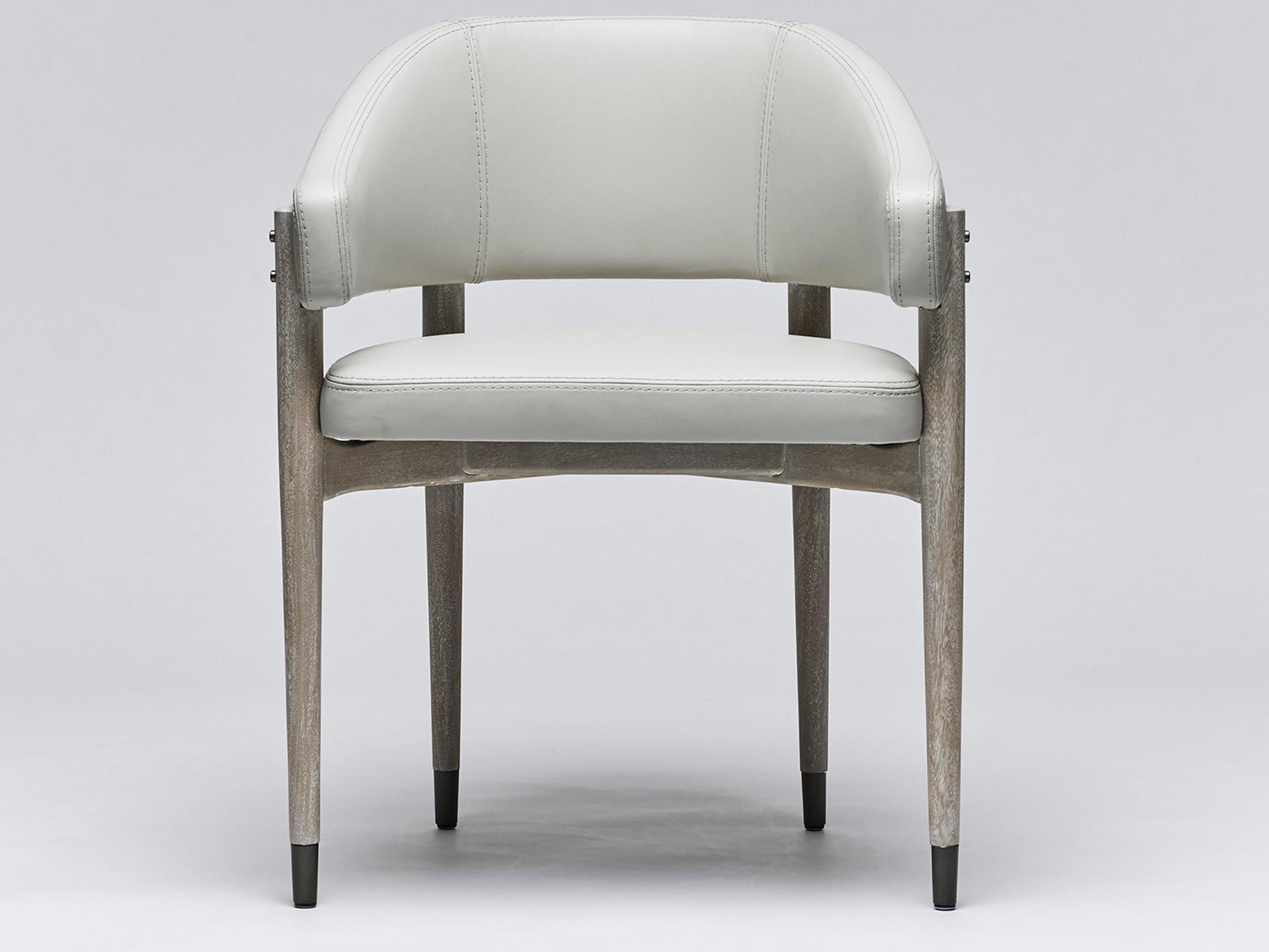 Interlude Home Cheshire Leather Mahogany Wood Gray Upholstered Arm Dining Chair