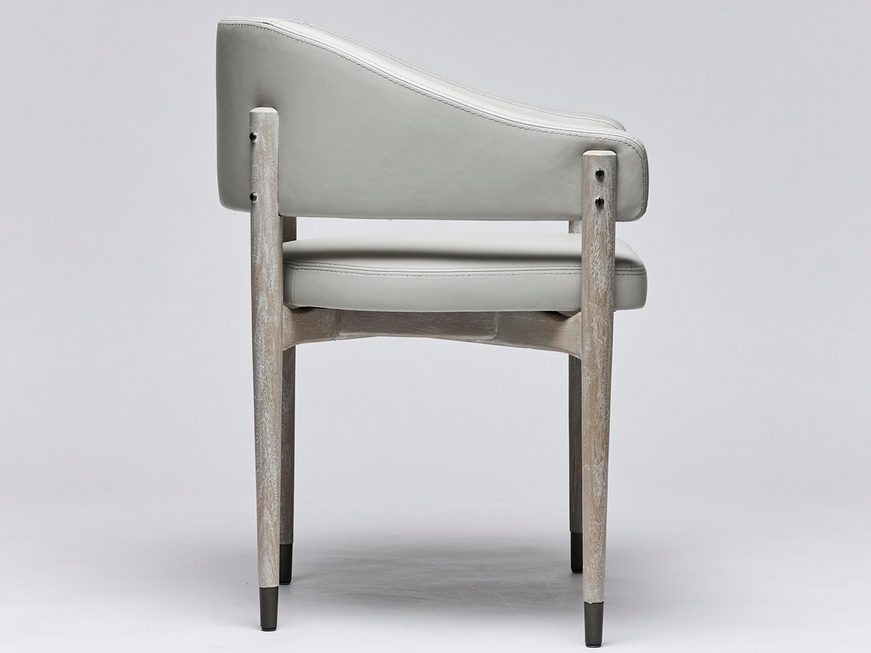 Interlude Home Cheshire Leather Mahogany Wood Gray Upholstered Arm Dining Chair