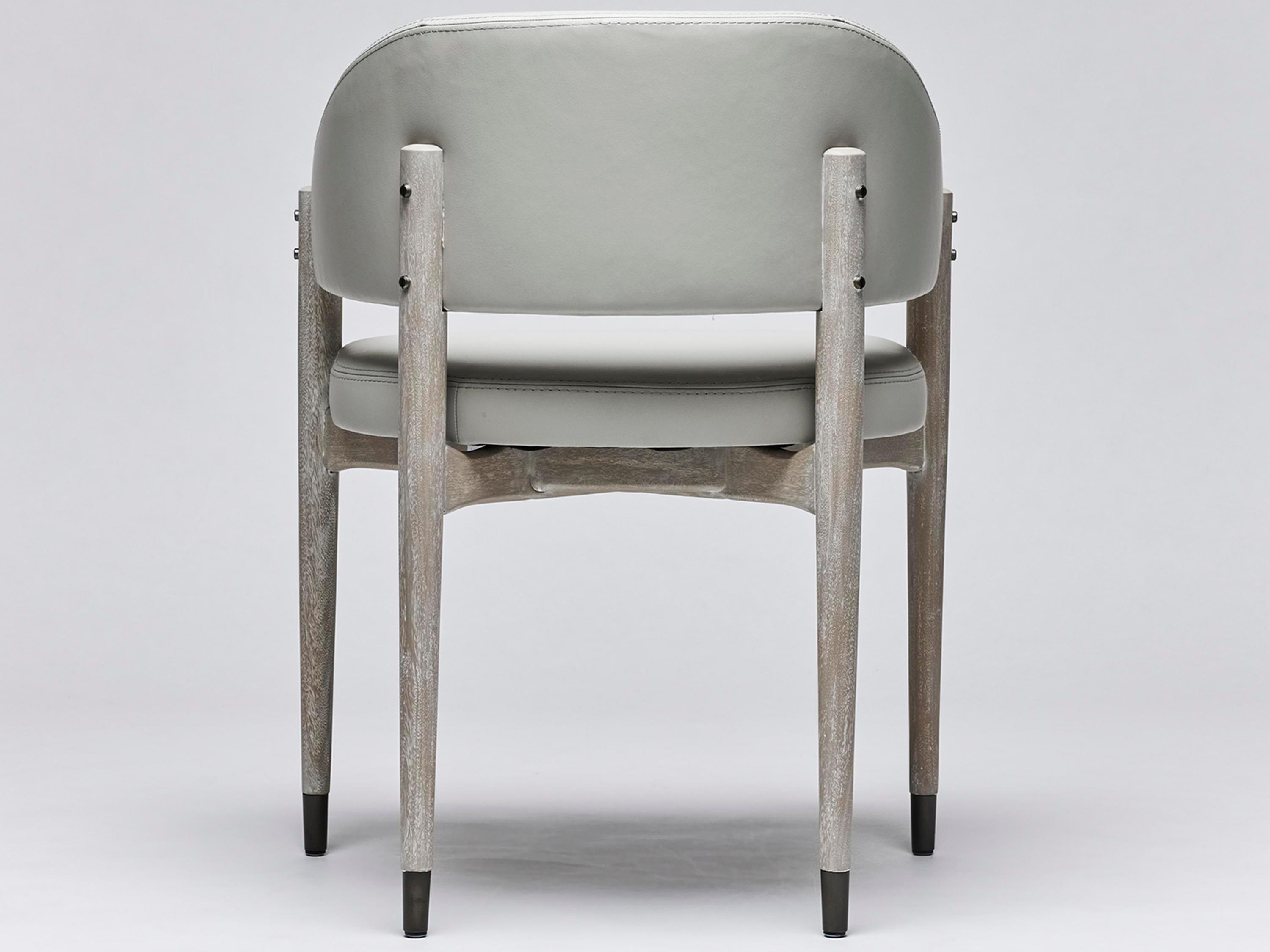 Interlude Home Cheshire Leather Mahogany Wood Gray Upholstered Arm Dining Chair