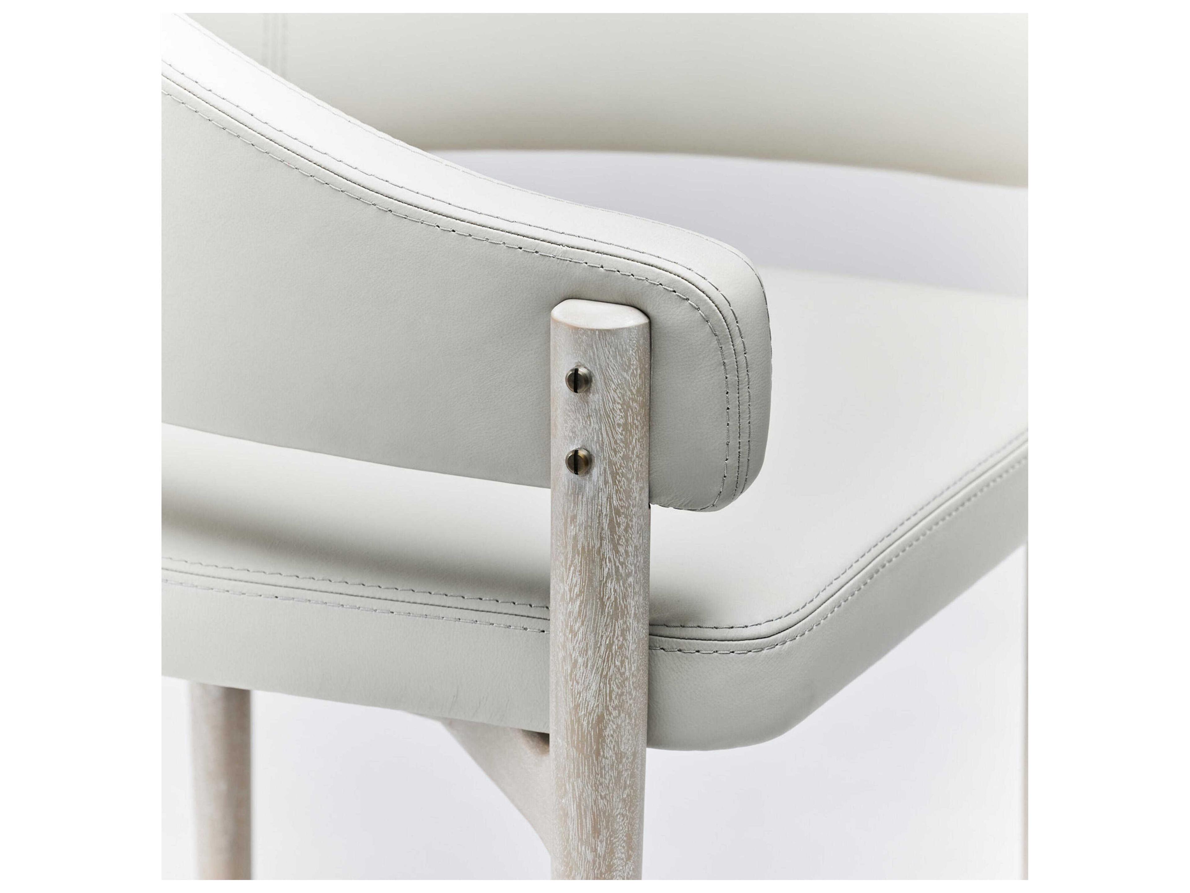 Interlude Home Cheshire Leather Mahogany Wood Gray Upholstered Arm Dining Chair