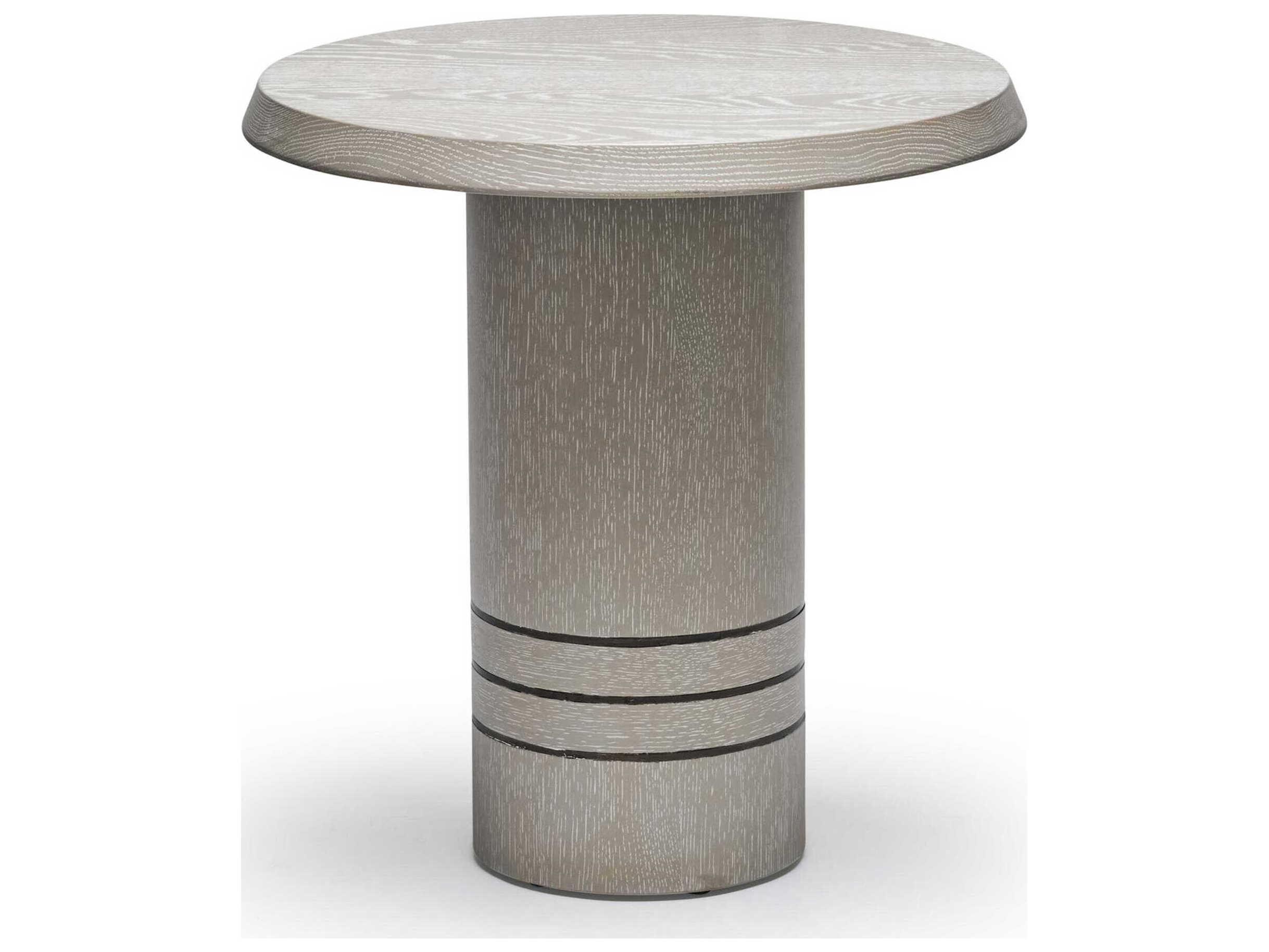 Interlude Home Hunt Round Wood Cliffside Grey Classic Bronze End Table