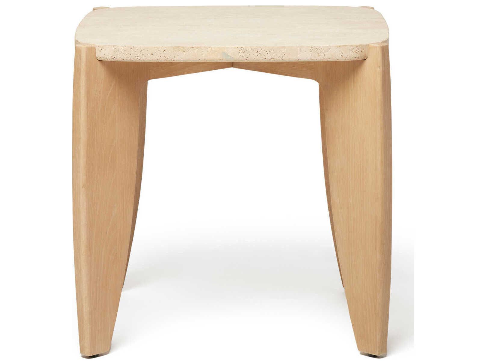 Interlude Home Rocco Square Stone Raw Travertine Saddle End Table