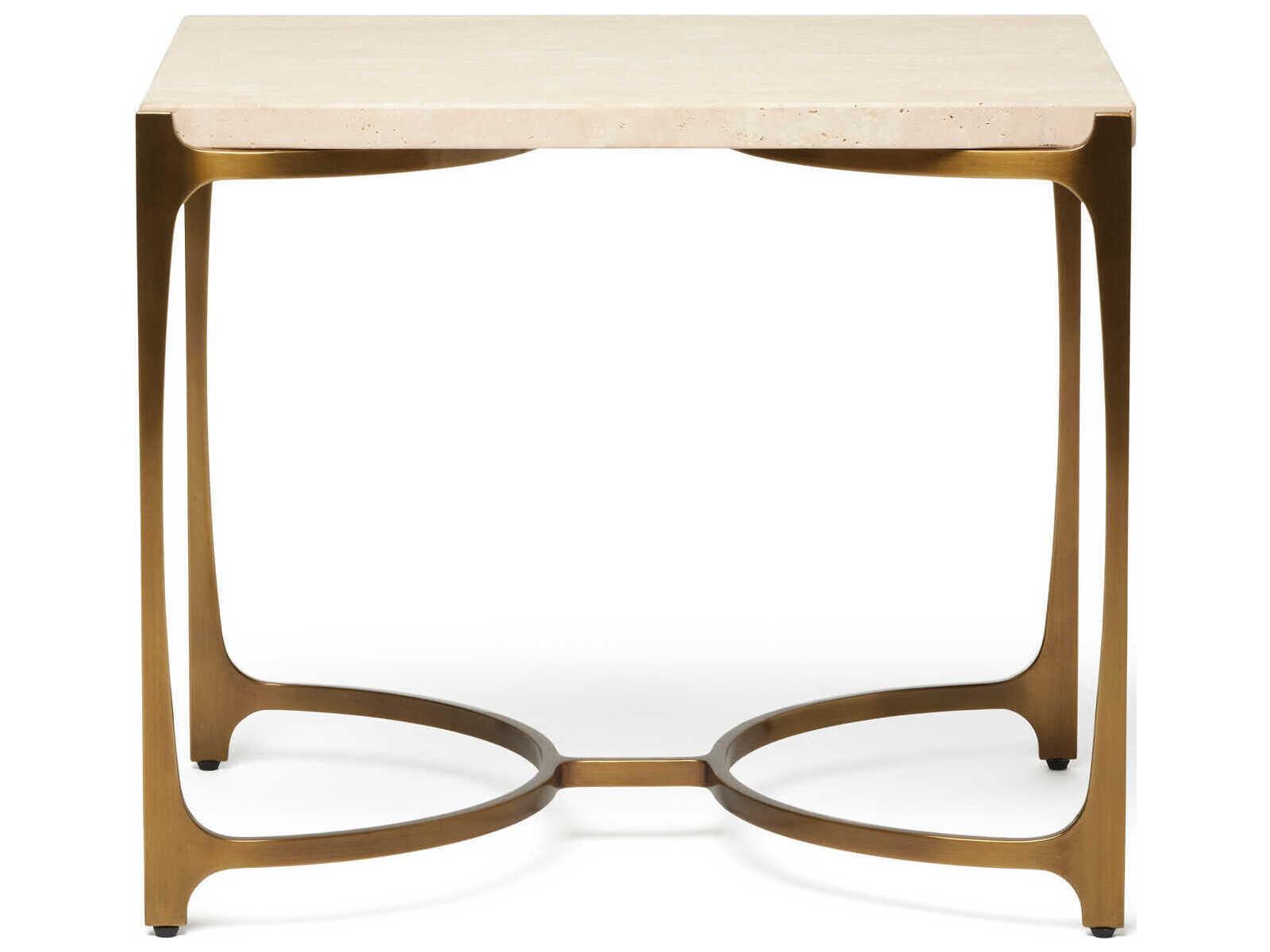 Interlude Home Beaumont Rectangular Stone Raw Travertine Golden Bronze End Table