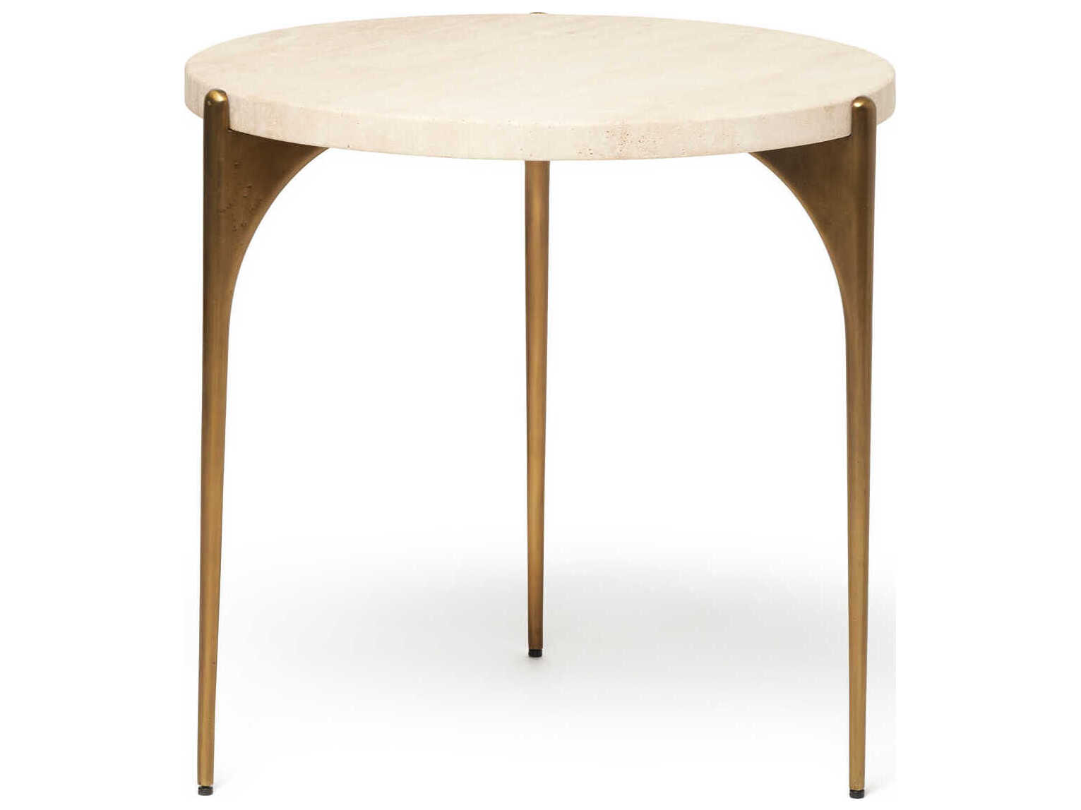 Interlude Home Richmond Round Stone Raw Travertine Golden Bronze End Table