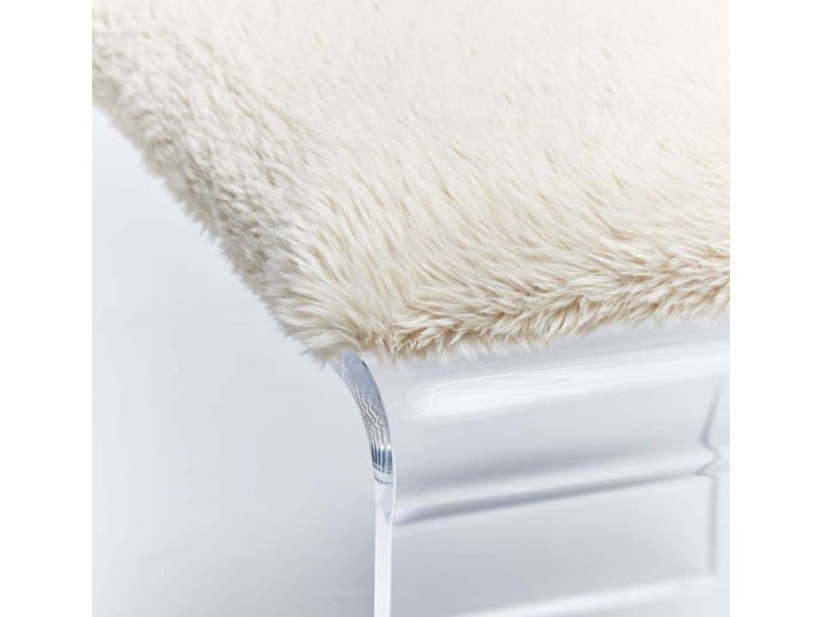 Interlude Home Mira Clear Almond White Fur Accent Stool