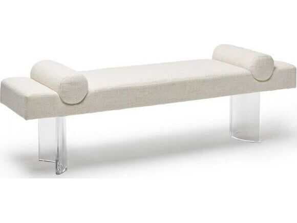 Interlude Home Bennett Clear Acrylic Aria Sand Cream Upholstered Accent Bench