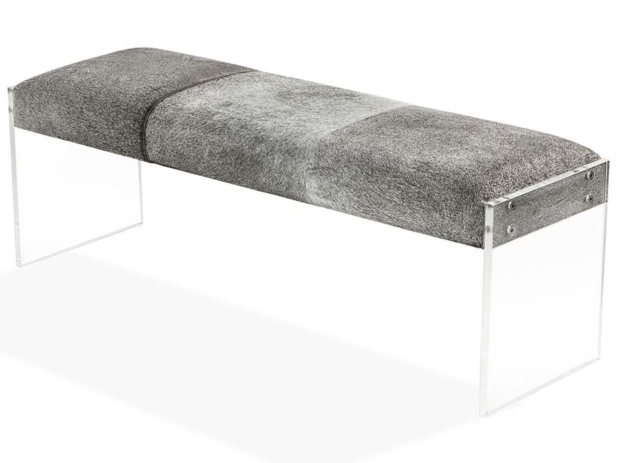 Interlude Home Aiden Light Natural Clear Gray Leather Accent Bench