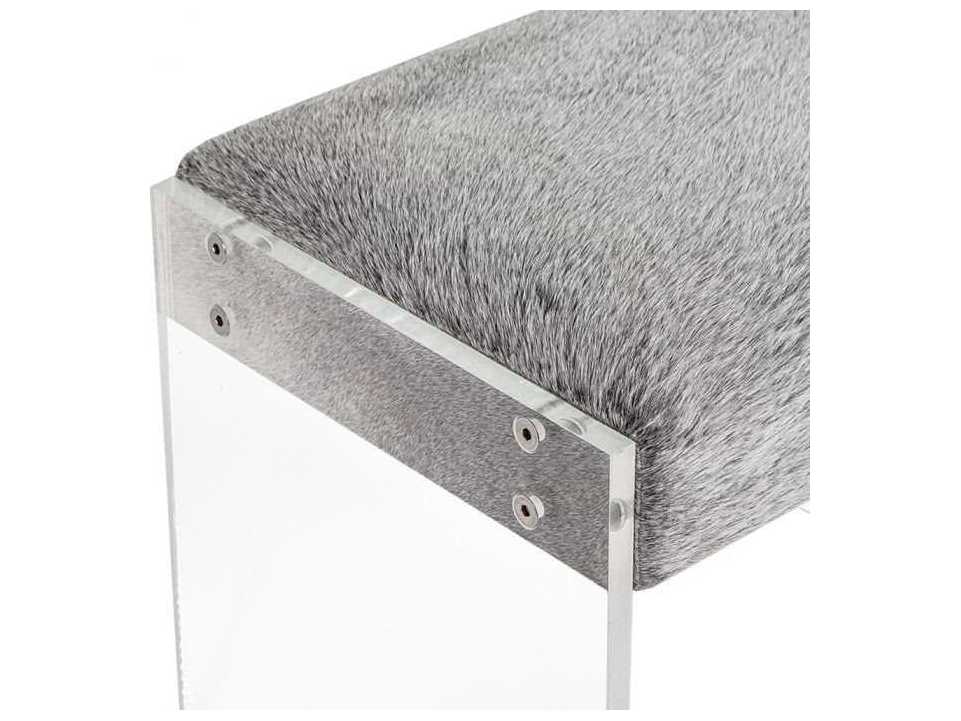 Interlude Home Aiden Light Natural Clear Gray Leather Accent Bench