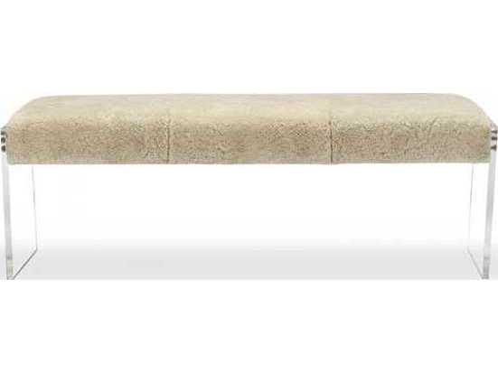 Interlude Home Aiden Natural Cream Clear Leather Accent Bench