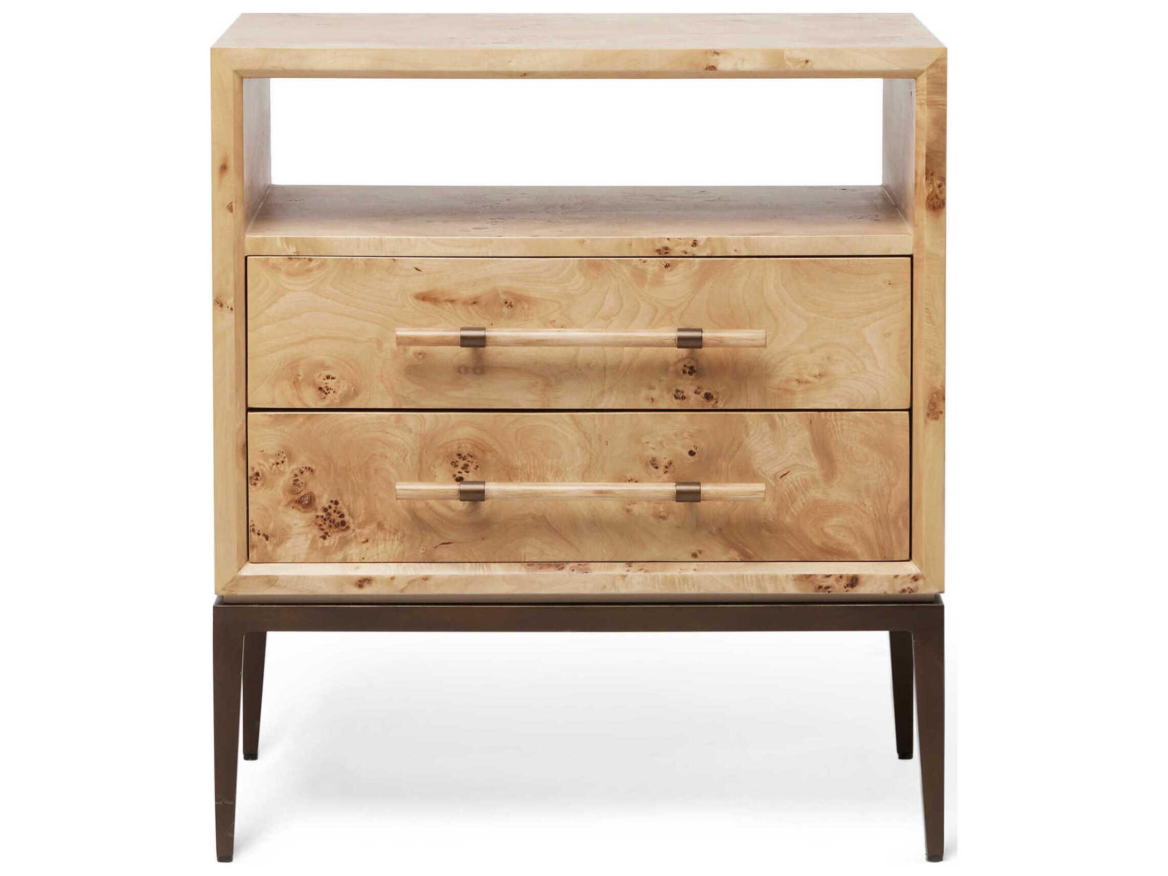 Interlude Home Burton 2-Drawers Brown Ash Wood Nightstand