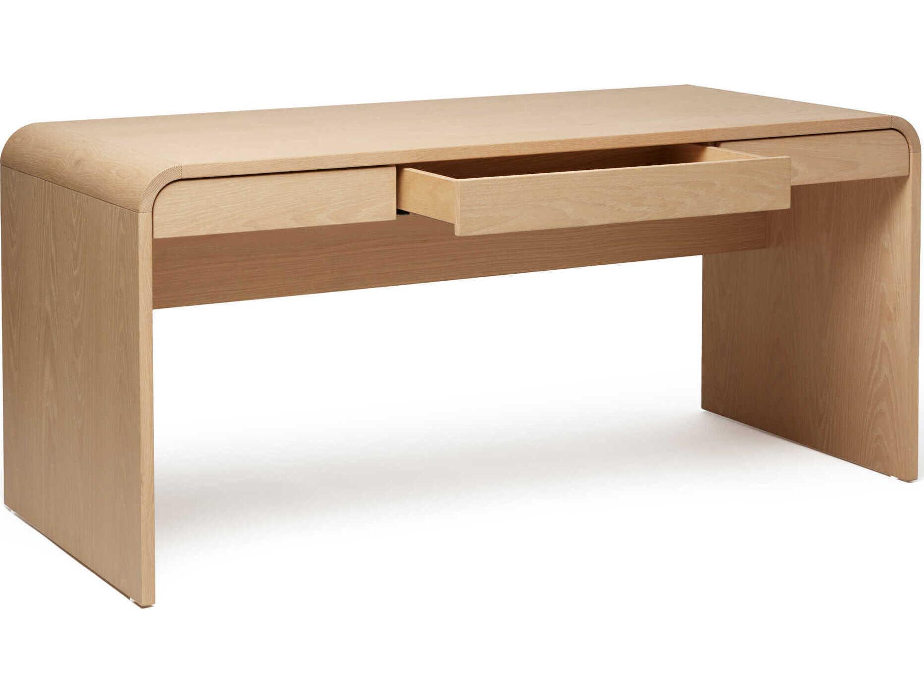 Interlude Home Marsh Saddle Beige Oak Wood Writing Desk