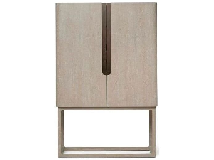 Interlude Home Dixon Natural Oak Wood Cliffside Classic Bronze Bar Cabinet