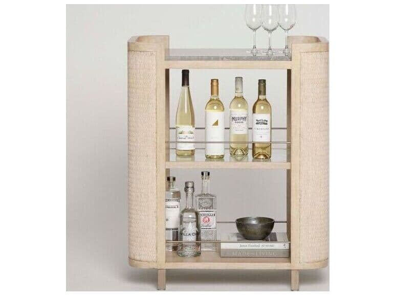 Interlude Home Harperly Marble Natural Washed Taupe Fossil Satin Aged Bronze Bar Cart