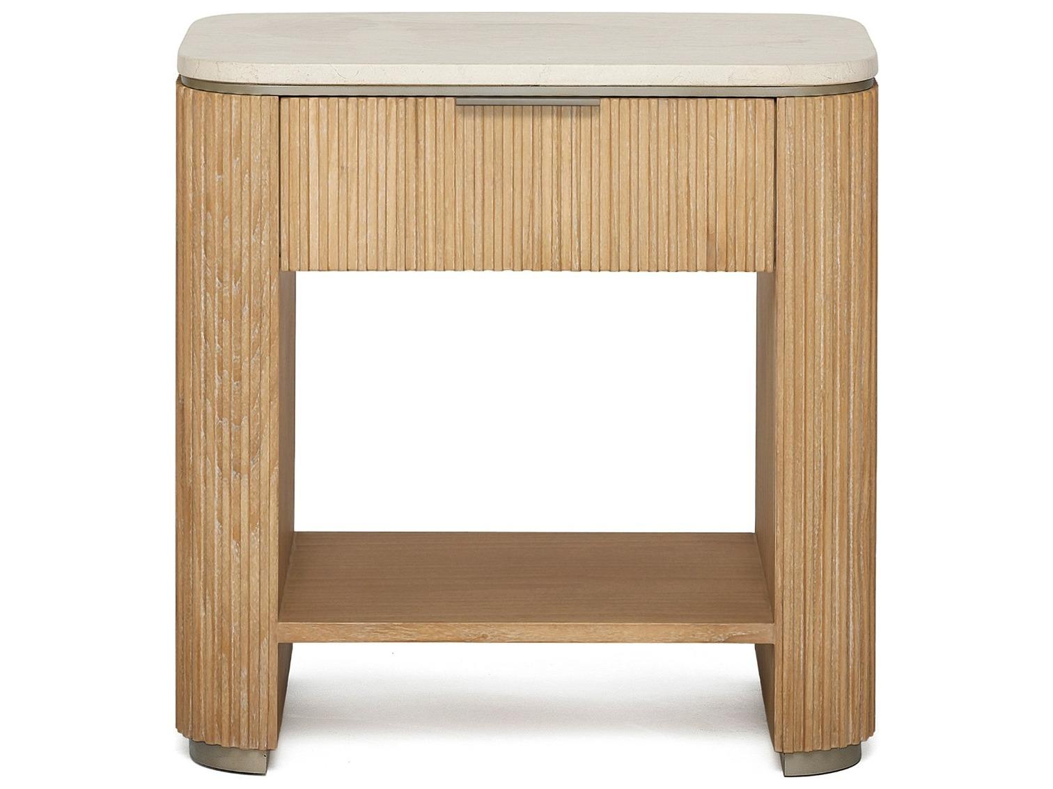 Interlude Home Morrison 1-Drawer Beige Mindi Wood Nightstand