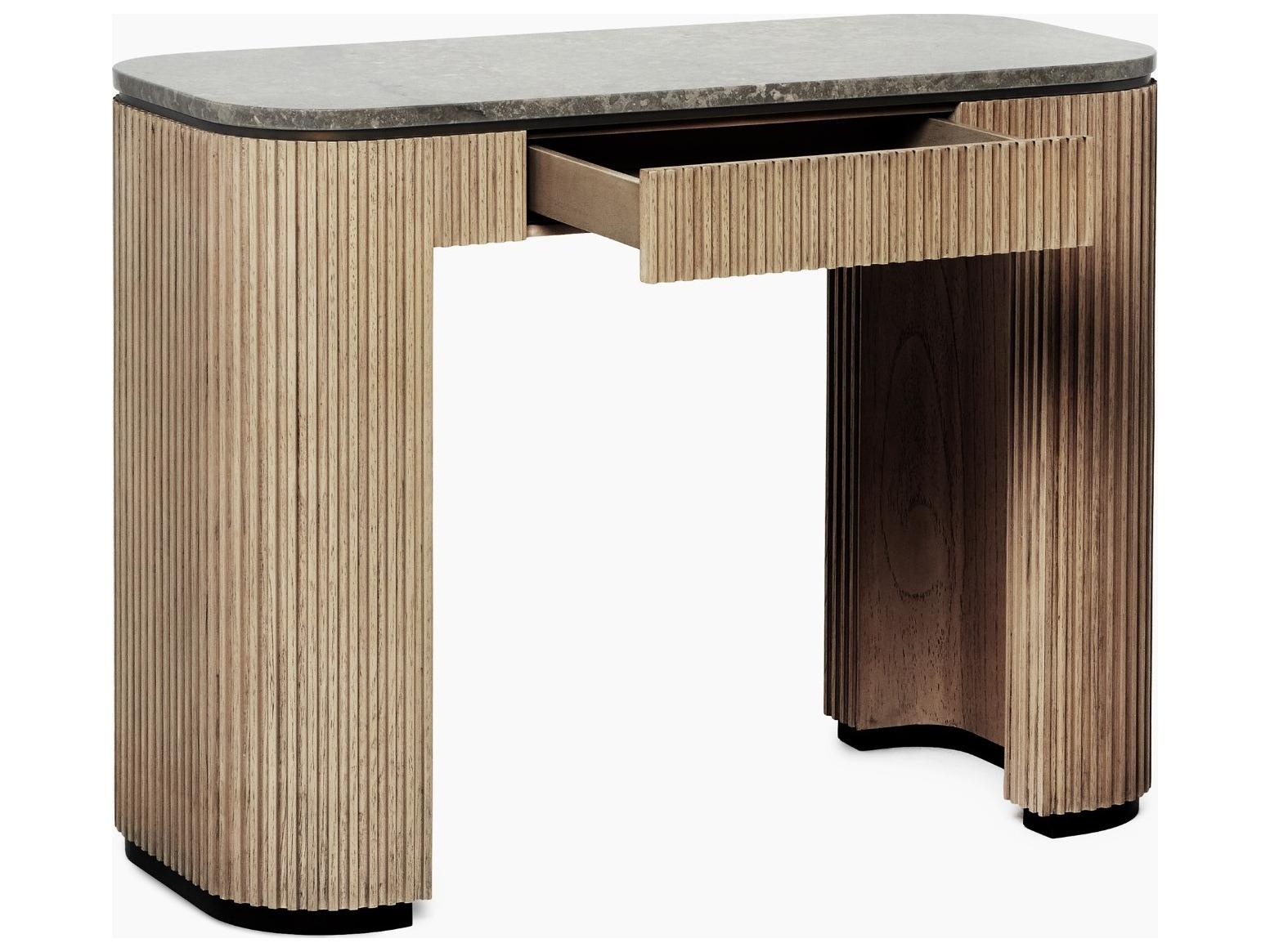 Interlude Home Morrison Washed Taupe Fossil Deep Bronze Mindi Wood Vanity Table