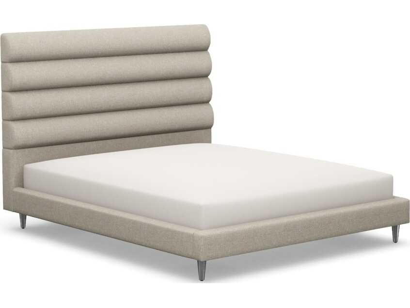 Interlude Home Channel Beige Walnut Wood Upholstered California King Platform Bed