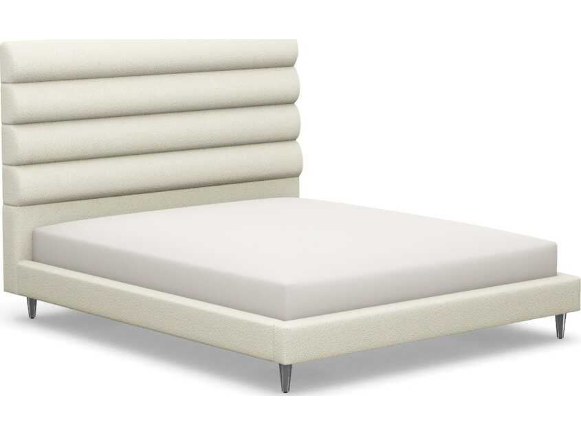 Interlude Home Channel Beige Walnut Wood Upholstered California King Platform Bed