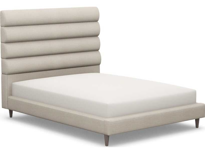 Interlude Home Channel Beige Walnut Wood Upholstered Queen Platform Bed