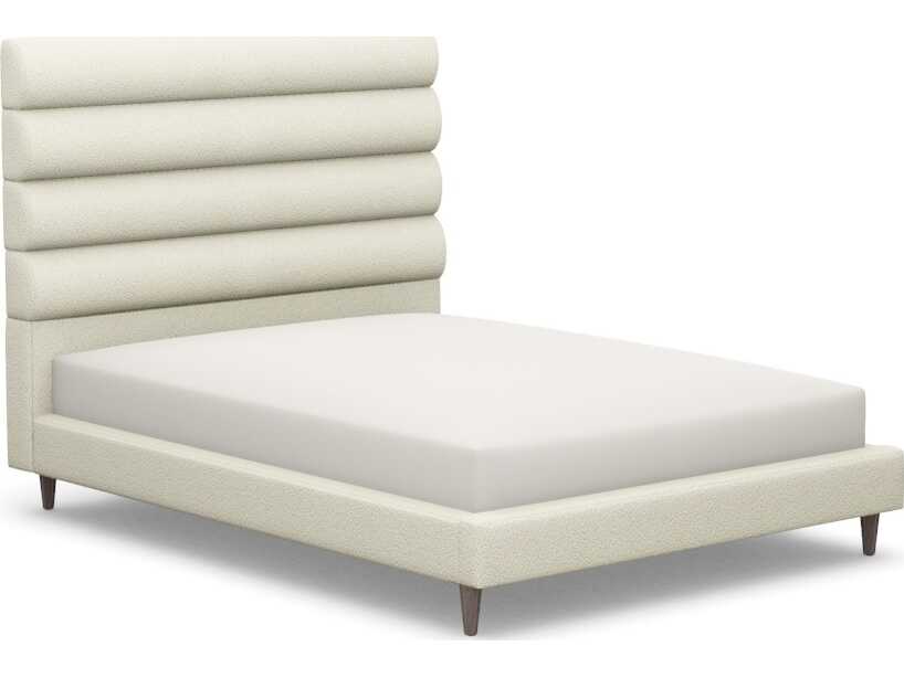 Interlude Home Channel Beige Walnut Wood Upholstered Queen Platform Bed