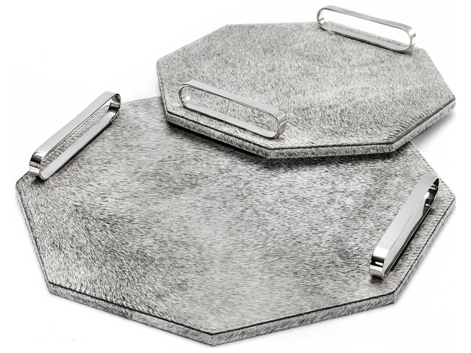 Interlude Home Audrina Natural Hide / Polished Nickel Serving Trays Set of 2