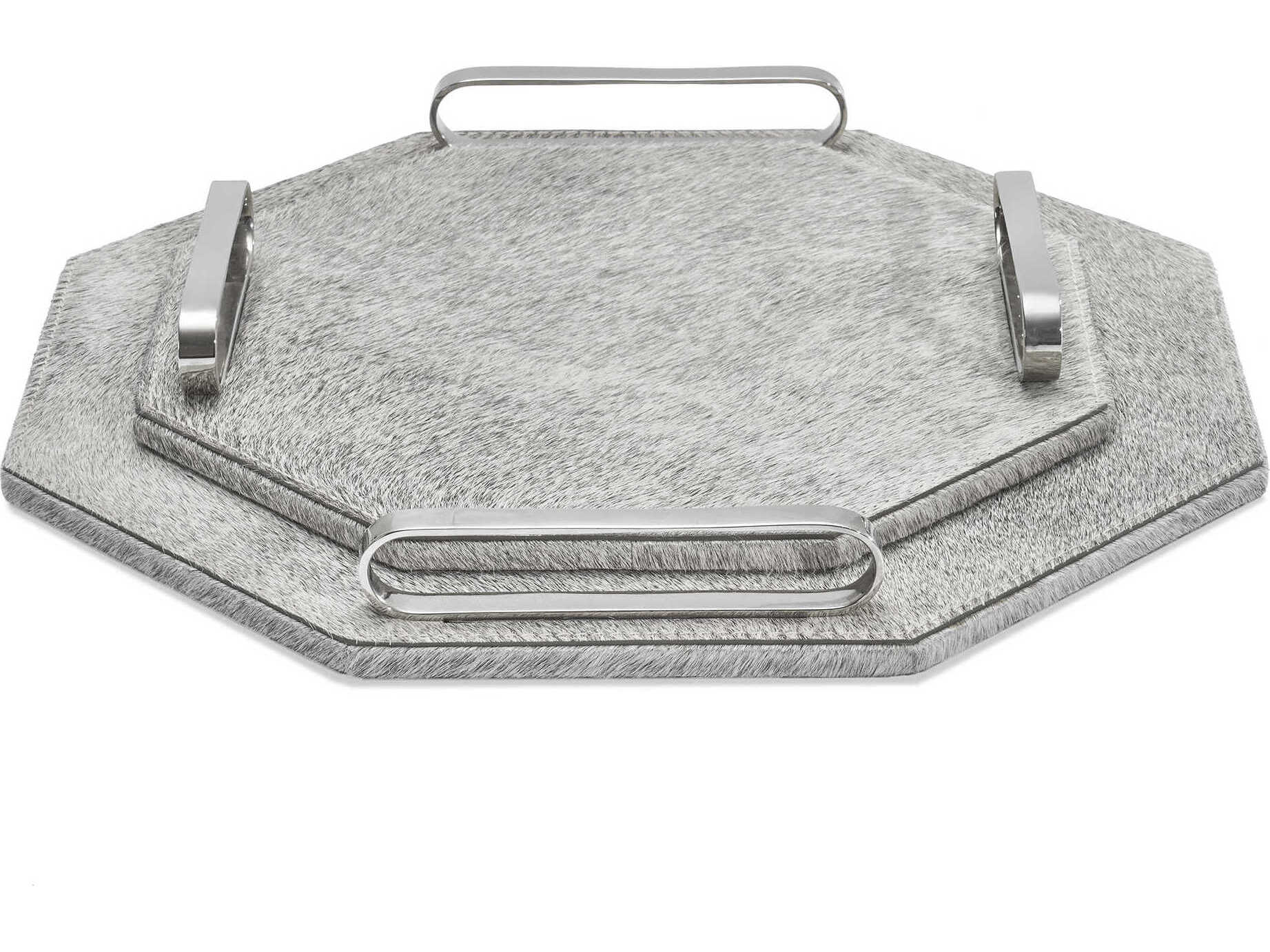 Interlude Home Audrina Natural Hide / Polished Nickel Serving Trays Set of 2