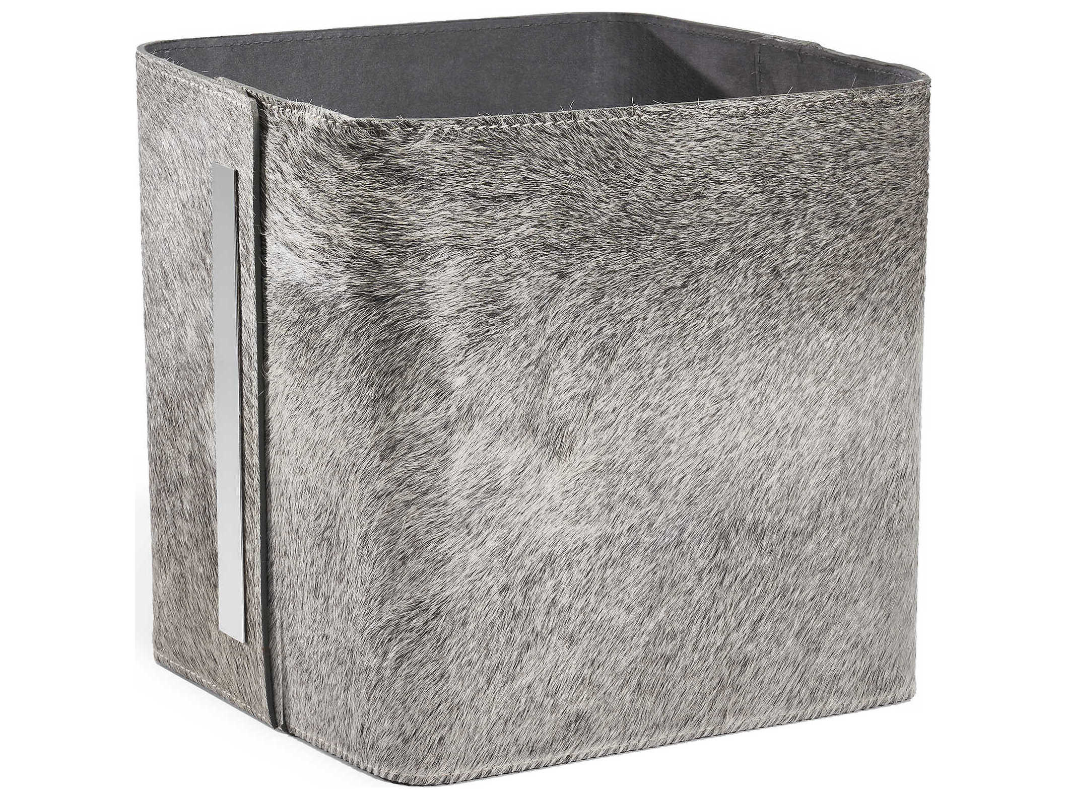Interlude Home Portia Natural Hide / Polished Nickel Grey Storage Basket