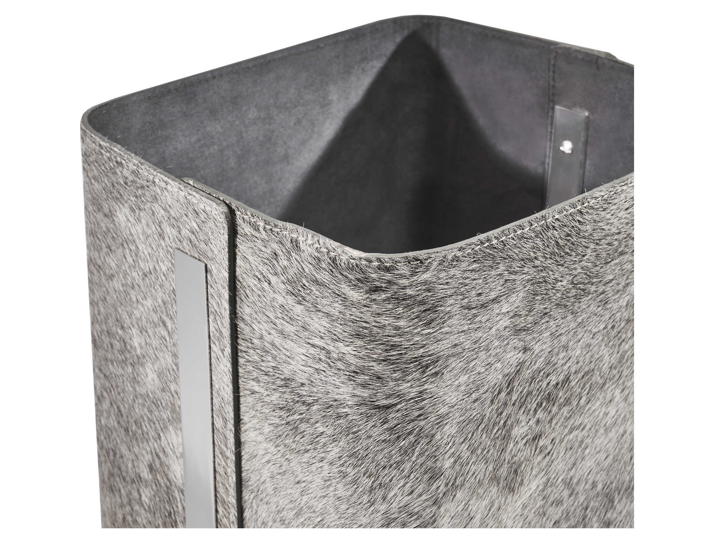 Interlude Home Portia Natural Hide / Polished Nickel Grey Storage Basket