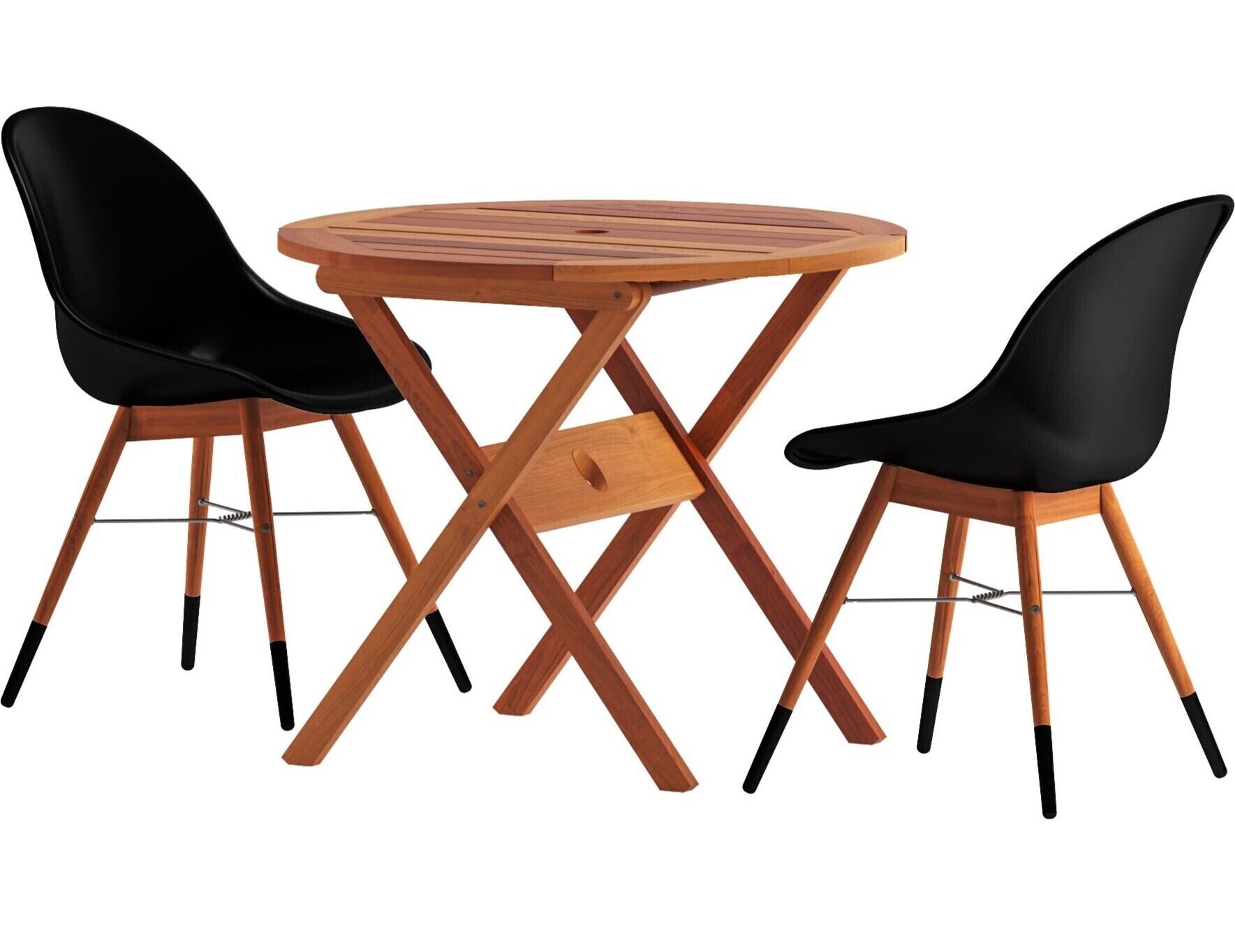 International Home Miami Amazonia 3 Piece Bristol 100% FSC Certified Solid Wood For Outdoor Round Table With Black Chair