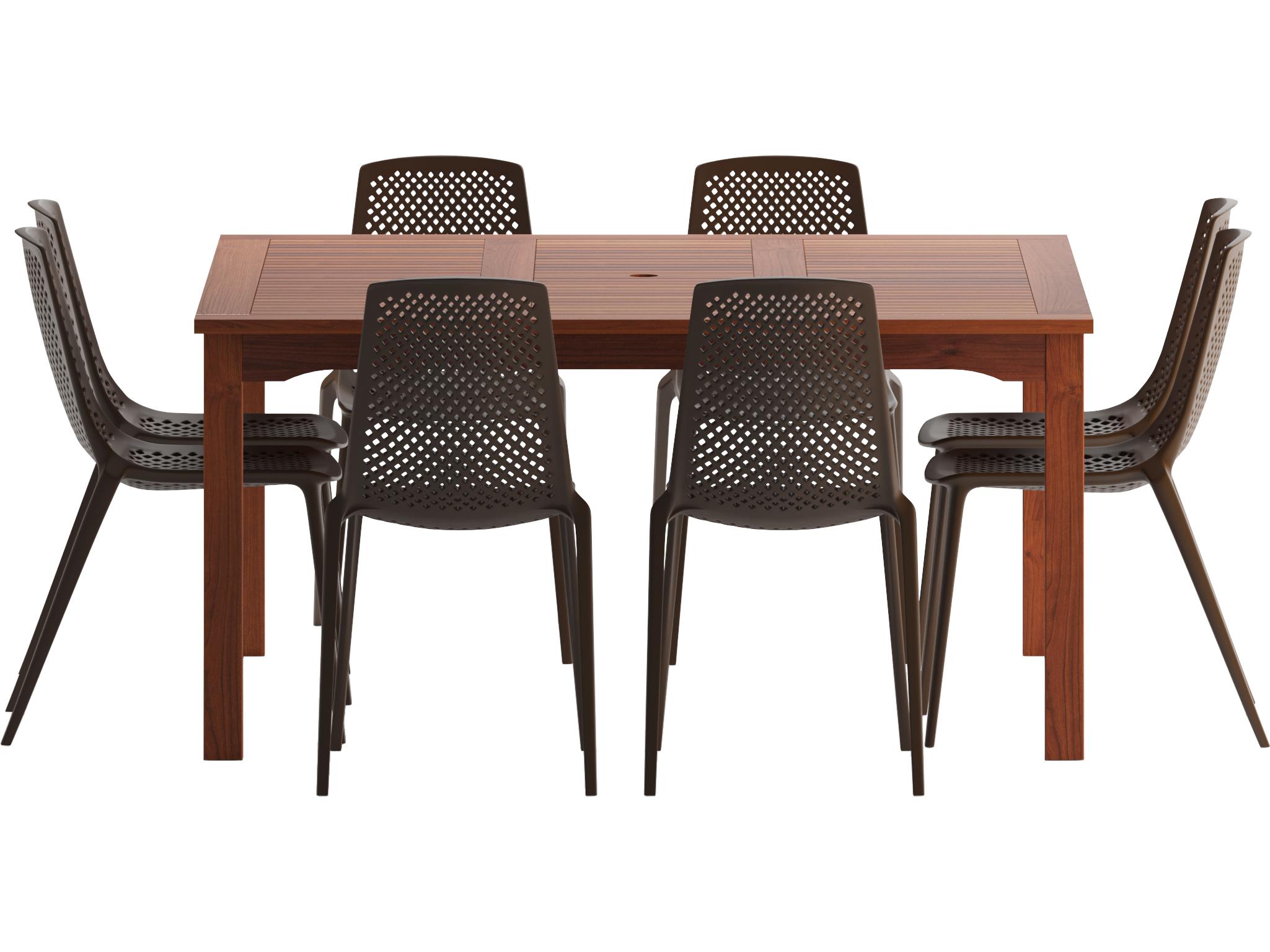 International Home Miami Amazonia Wood Resin Brown 9 Piece Square Patio Dining Set