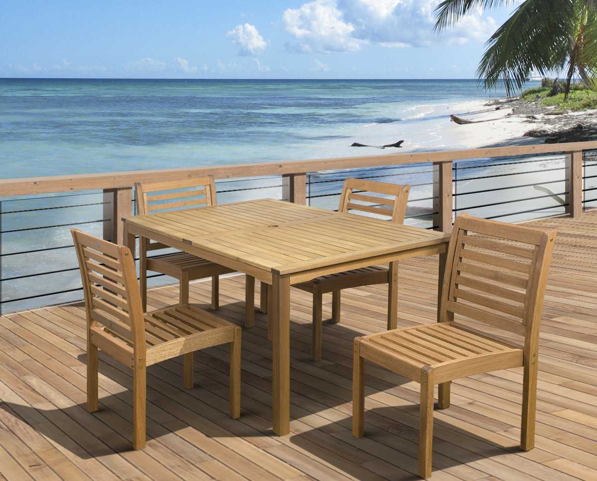 International Home Miami Amazonia Eucalyptus Rectangular Five piece Outdoor Patio Dining Set